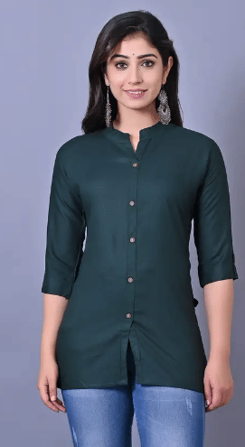 URT Women Viscose Rayon Solid A-line Kurti ( Green )     			URT Women Viscose Rayon Solid A-line Kurti ( Green )