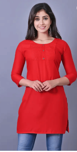     			URT Women Viscose Rayon Solid A-line Kurti ( Red )