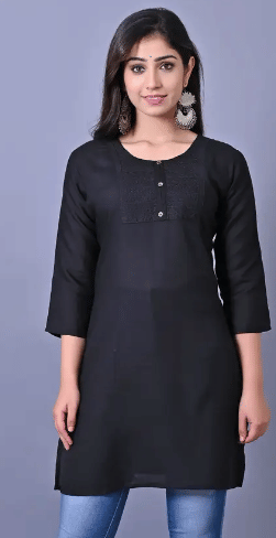 URT Women Viscose Rayon Solid A-line Kurti ( Black )     			URT Women Viscose Rayon Solid A-line Kurti ( Black )