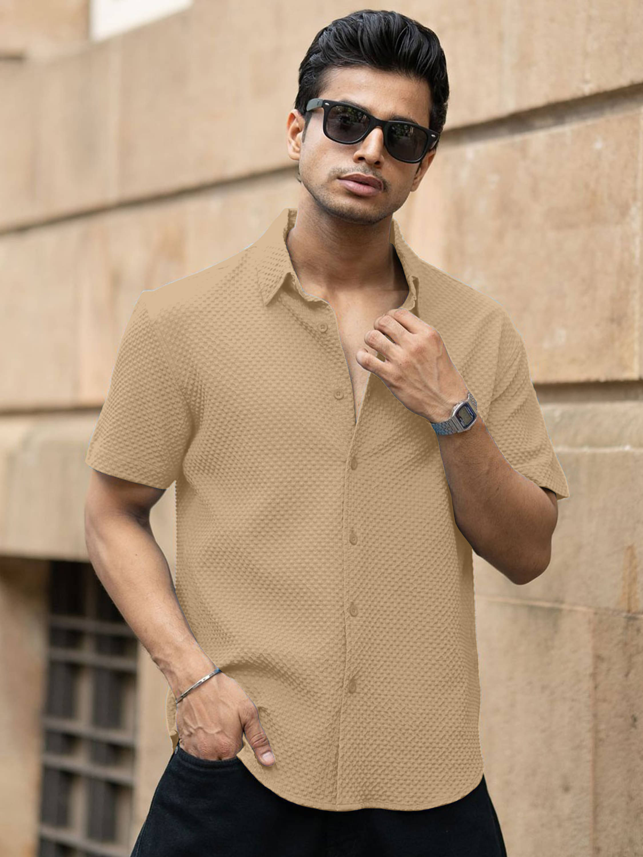 color bucket Cotton Blend Regular Fit Popcorn Textured Half Sleeves Men's Casual Shirt - Cream ( Pack of 1 ) color bucket Cotton Blend Regular Fit Popcorn Textured Half Sleeves Men's Casual Shirt - Cream ( Pack of 1 )