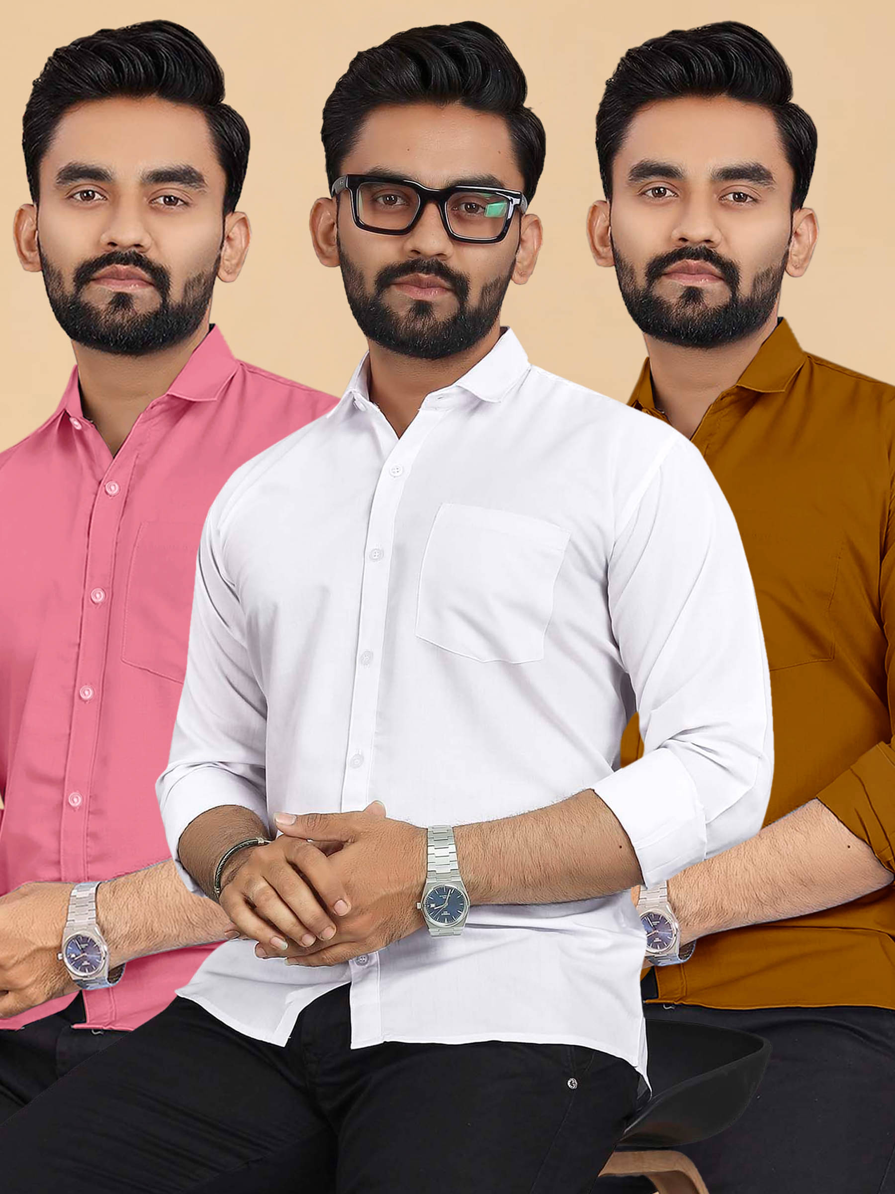 ALY JH0N Cotton Regular Fit Full Sleeves Men's Formal Shirt - Multicolor 2 ( Pack of 3 ) ALY JH0N Cotton Regular Fit Full Sleeves Men's Formal Shirt - Multicolor 2 ( Pack of 3 )