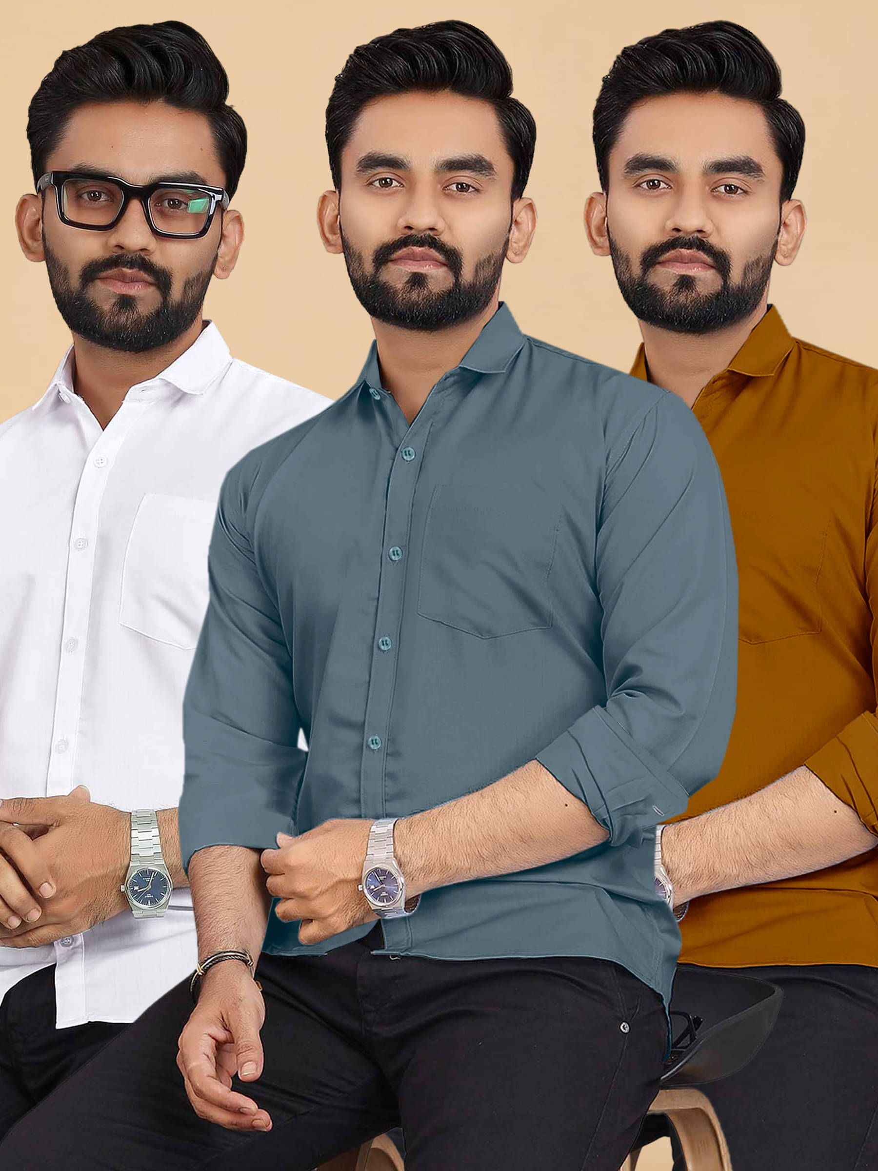     			ALY JH0N Cotton Regular Fit Full Sleeves Men's Formal Shirt - Multicolor 4 ( Pack of 3 )