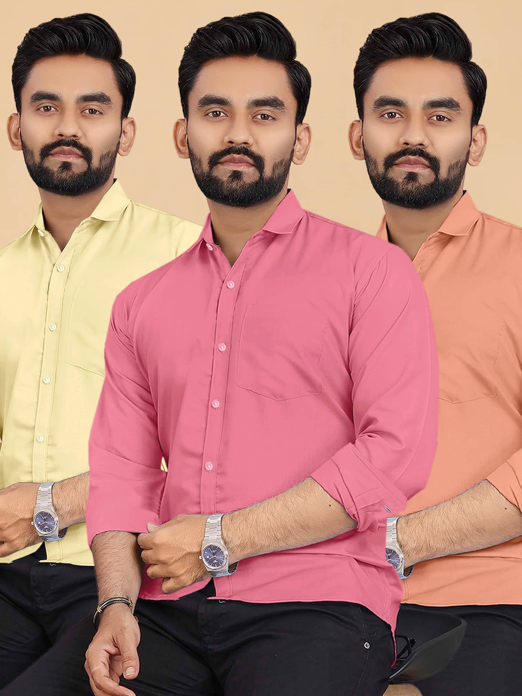 ALY JH0N Cotton Regular Fit Full Sleeves Men's Formal Shirt - Multicolor 8 ( Pack of 3 )