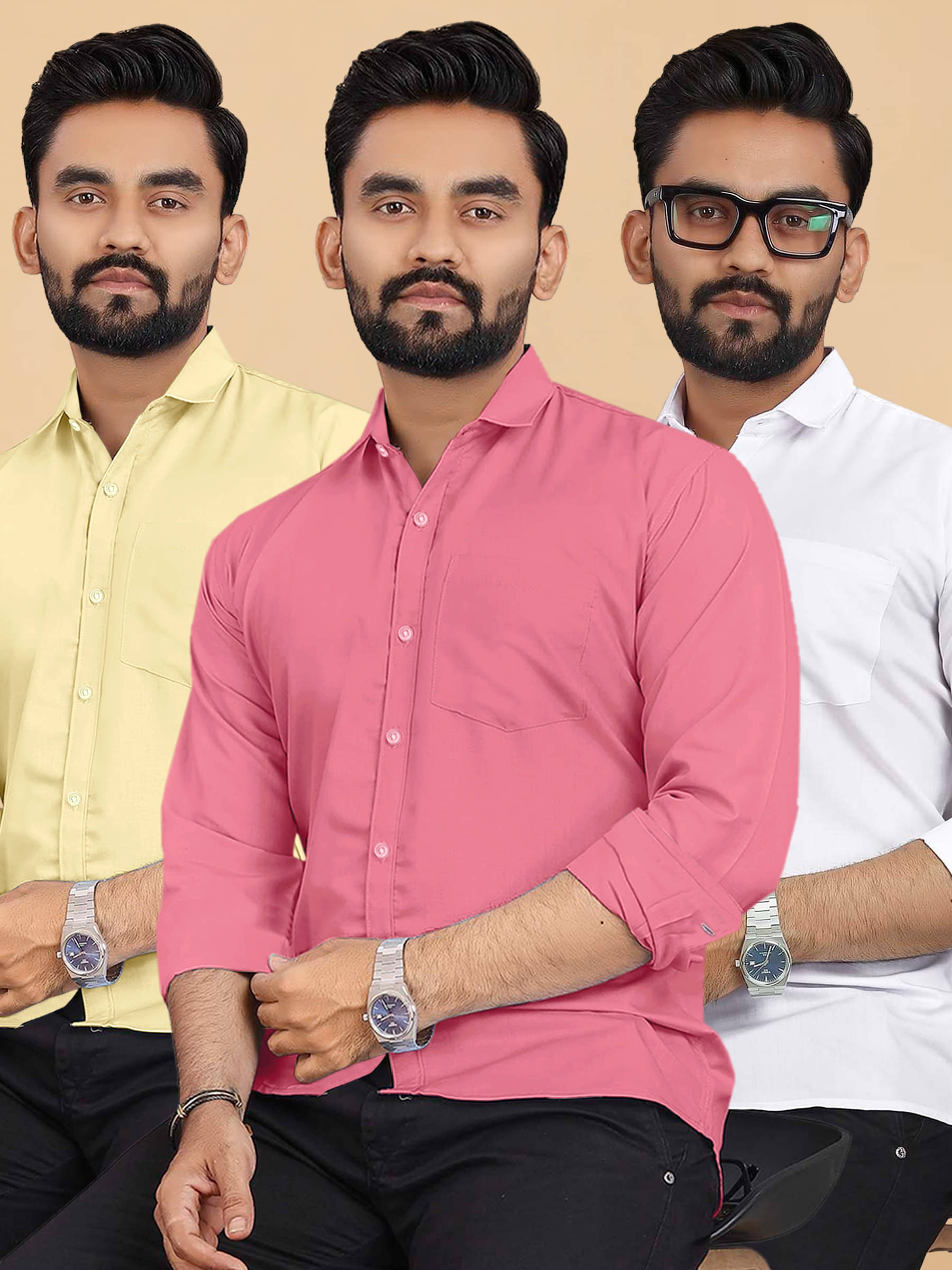     			ALY JH0N Cotton Regular Fit Full Sleeves Men's Formal Shirt - Multicolor 6 ( Pack of 3 )