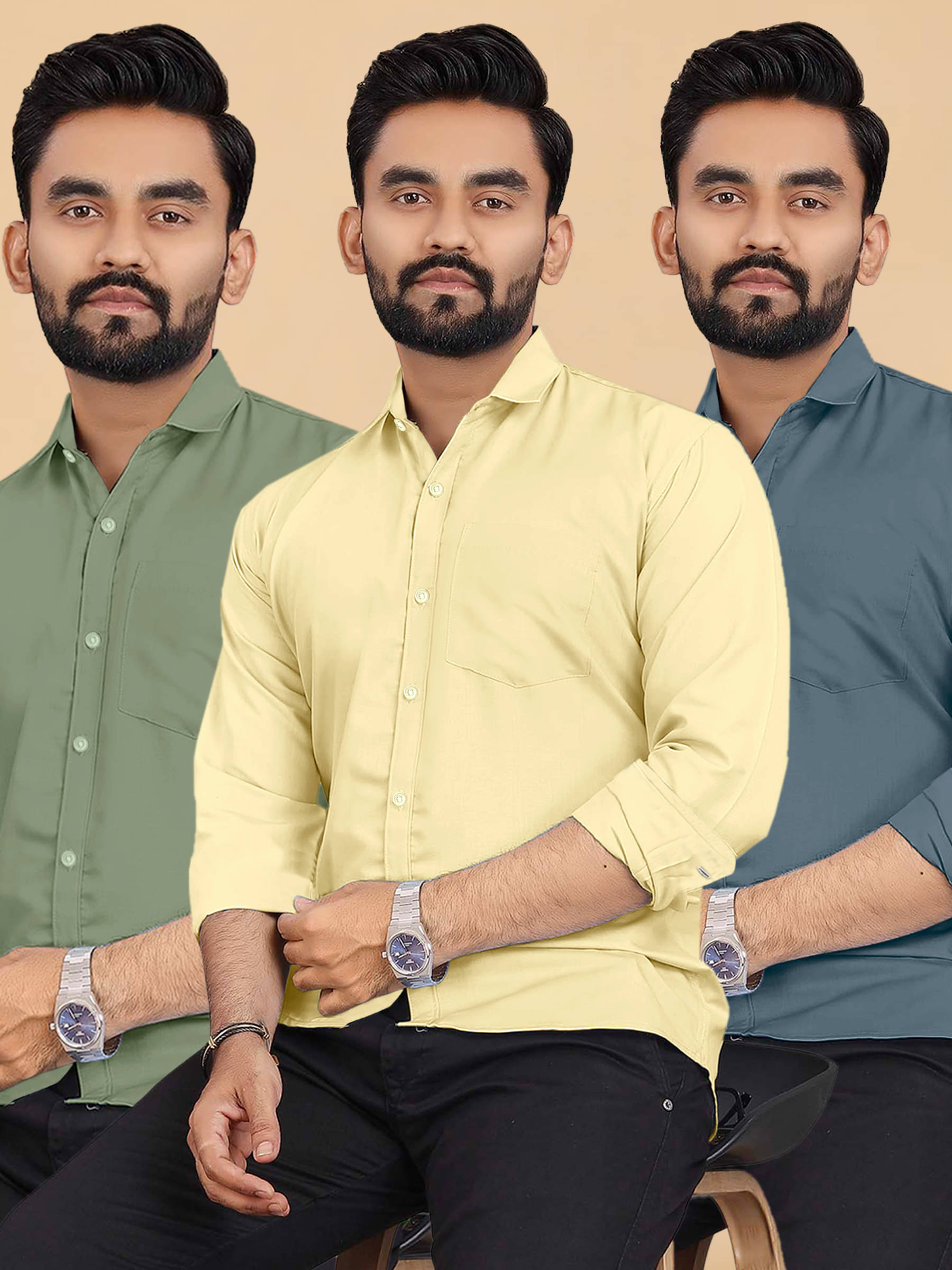     			ALY JH0N Cotton Regular Fit Full Sleeves Men's Formal Shirt - Multicolor 5 ( Pack of 3 )