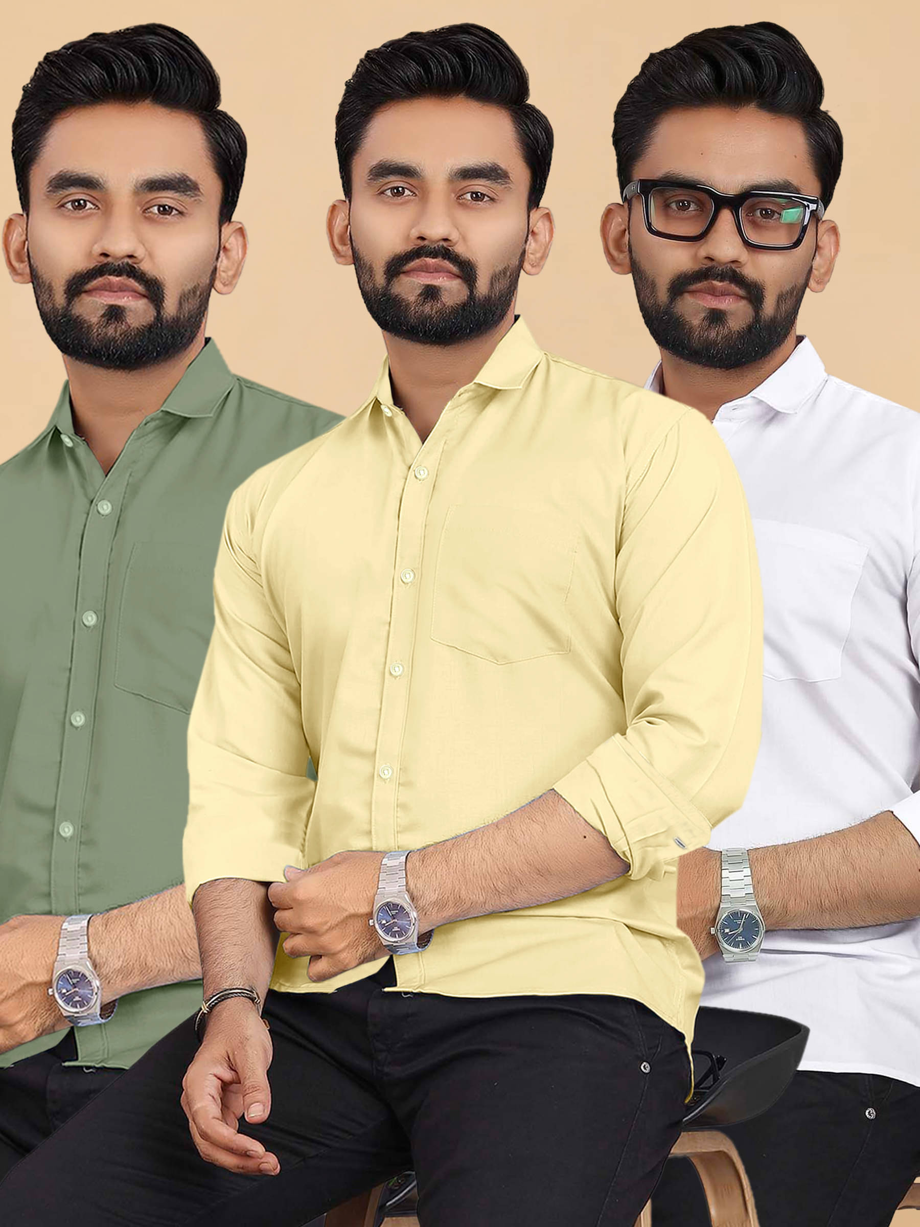ALY JH0N Cotton Regular Fit Full Sleeves Men's Formal Shirt - Multicolor 4 ( Pack of 3 ) ALY JH0N Cotton Regular Fit Full Sleeves Men's Formal Shirt - Multicolor 4 ( Pack of 3 )