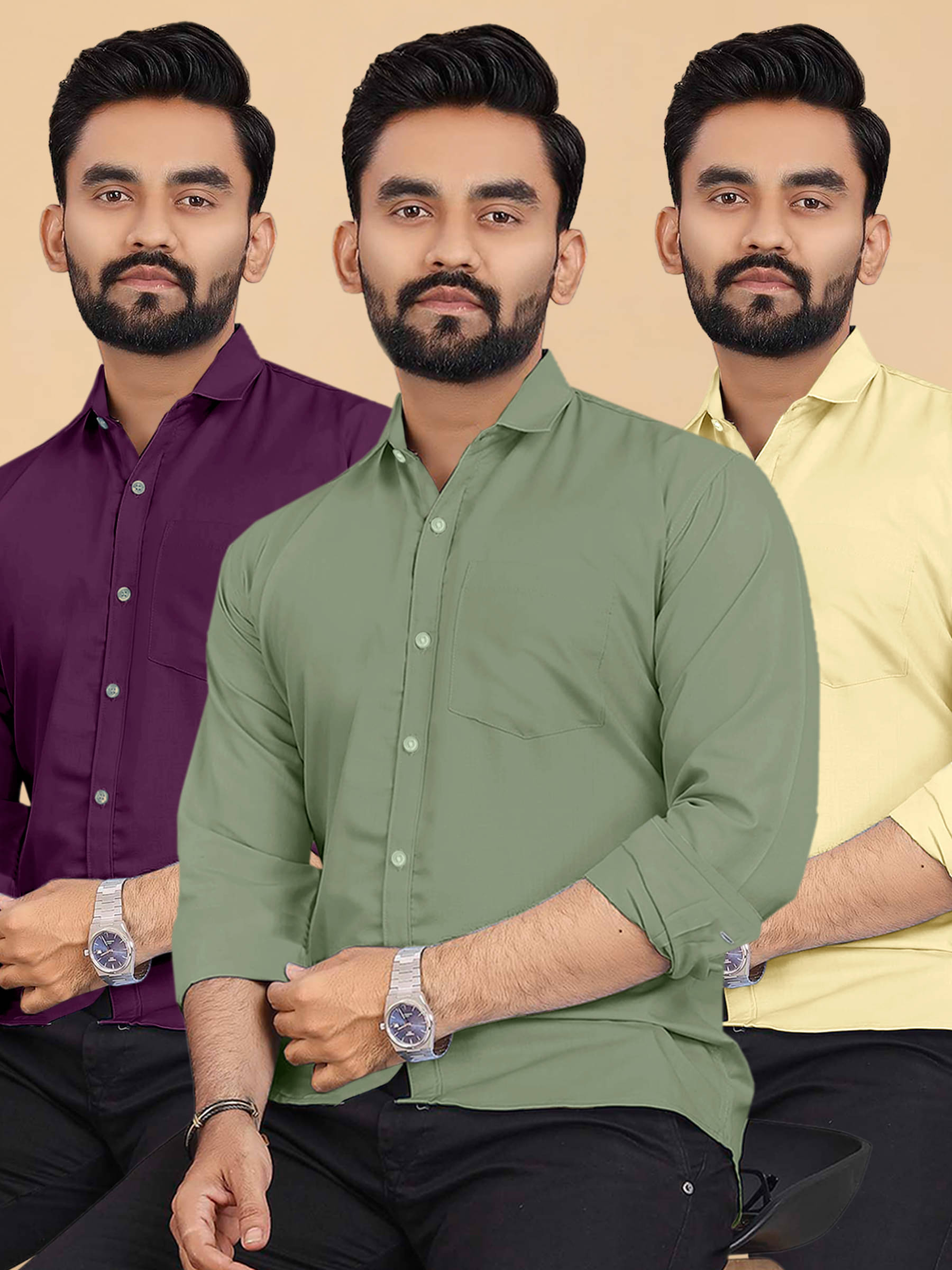     			ALY JH0N Cotton Regular Fit Full Sleeves Men's Formal Shirt - Multicolor ( Pack of 3 )