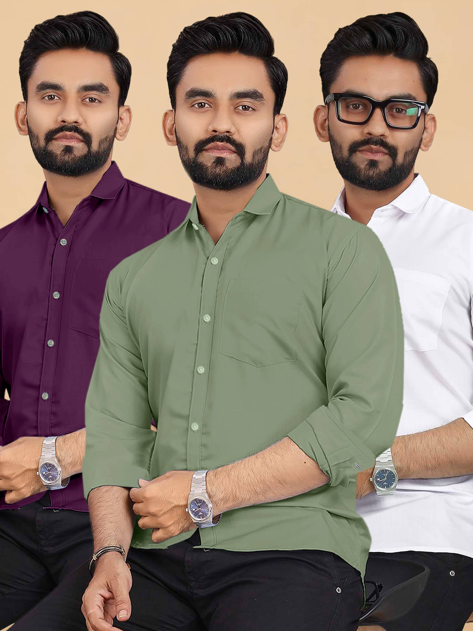 ALY JH0N Cotton Regular Fit Full Sleeves Men's Formal Shirt - Multicolor 2 ( Pack of 3 ) ALY JH0N Cotton Regular Fit Full Sleeves Men's Formal Shirt - Multicolor 2 ( Pack of 3 )