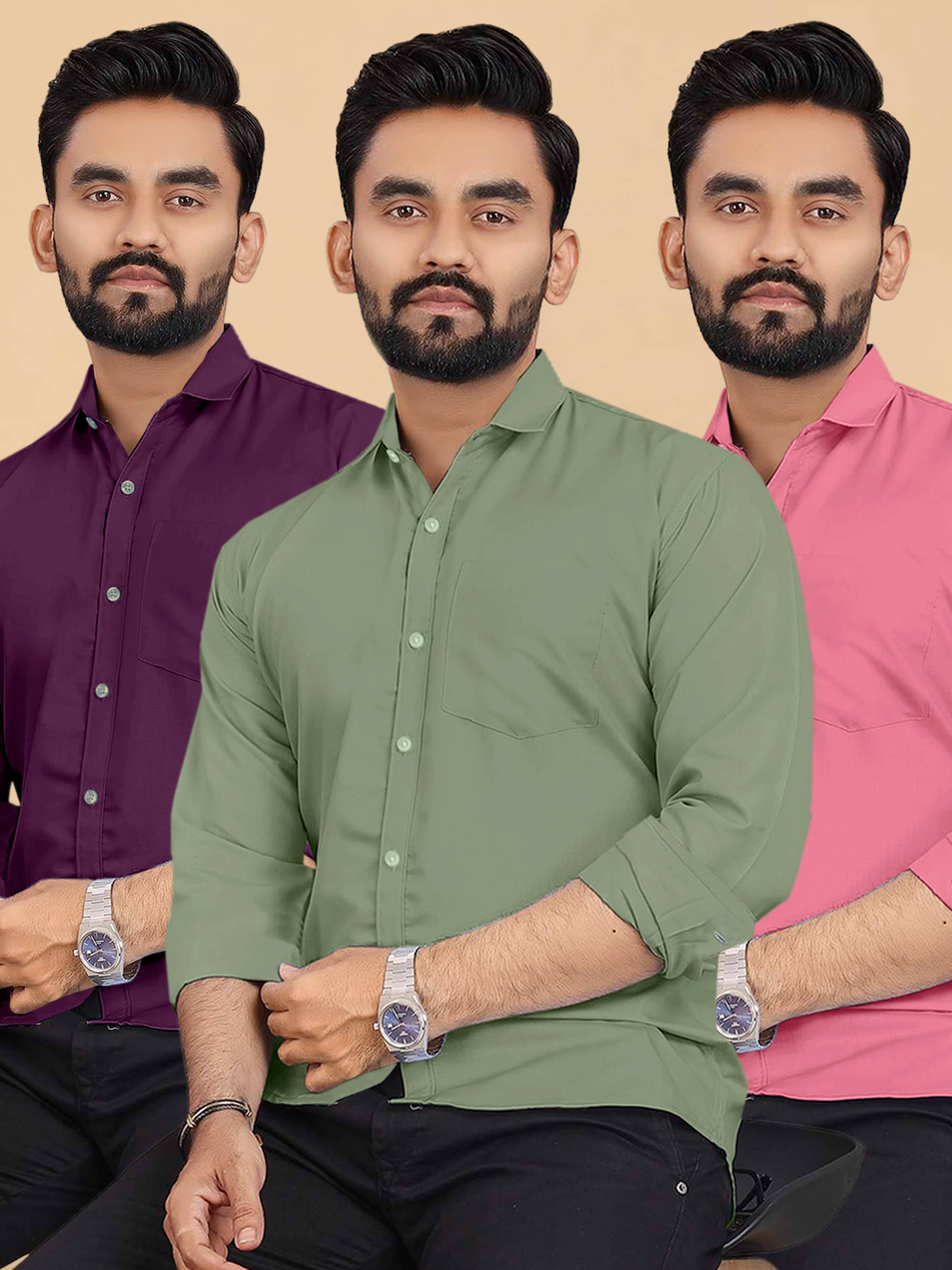     			ALY JH0N Cotton Regular Fit Full Sleeves Men's Formal Shirt - Multicolor 1 ( Pack of 3 )