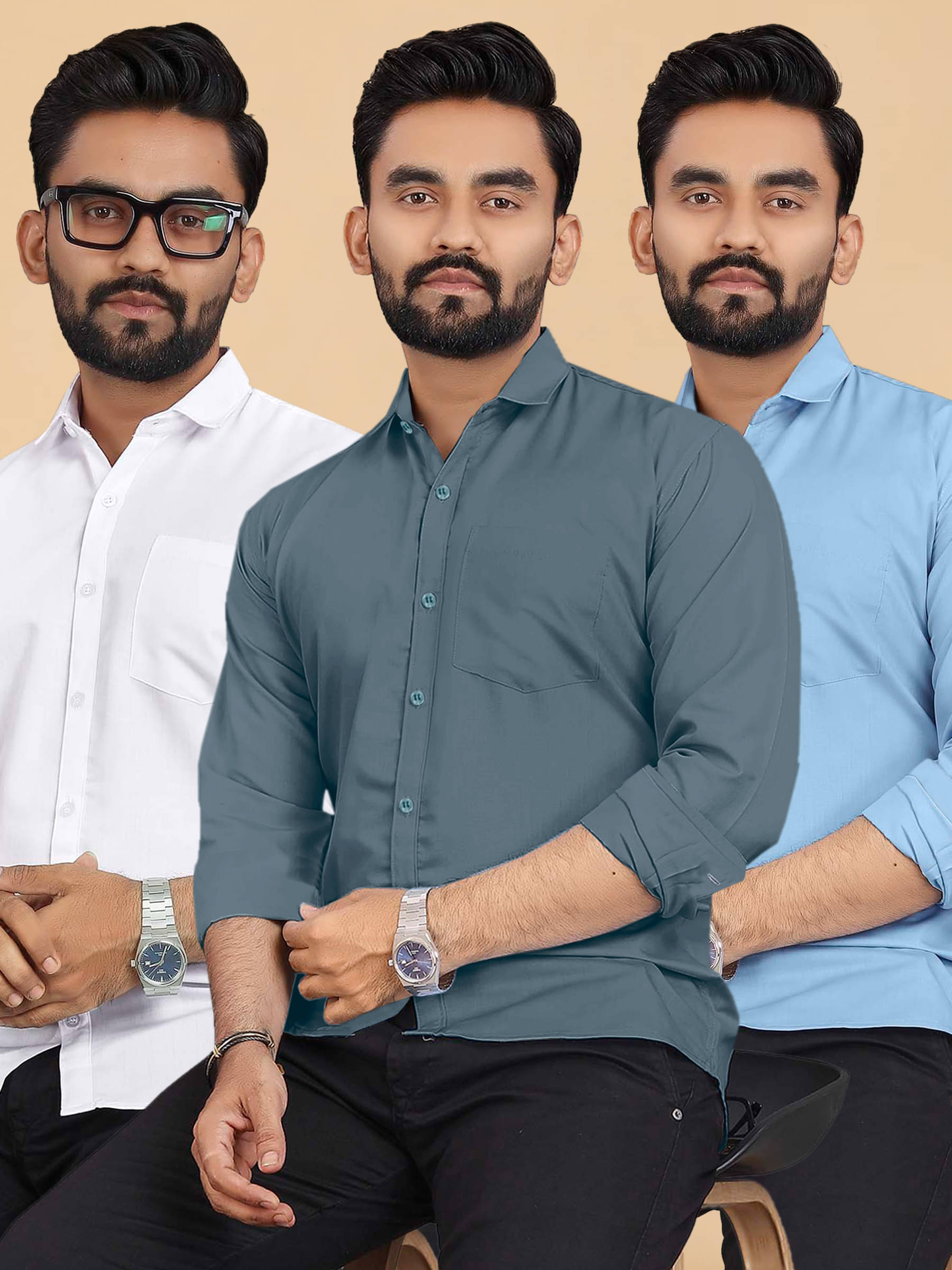     			ALY JH0N Cotton Regular Fit Full Sleeves Men's Formal Shirt - Multicolor 5 ( Pack of 3 )