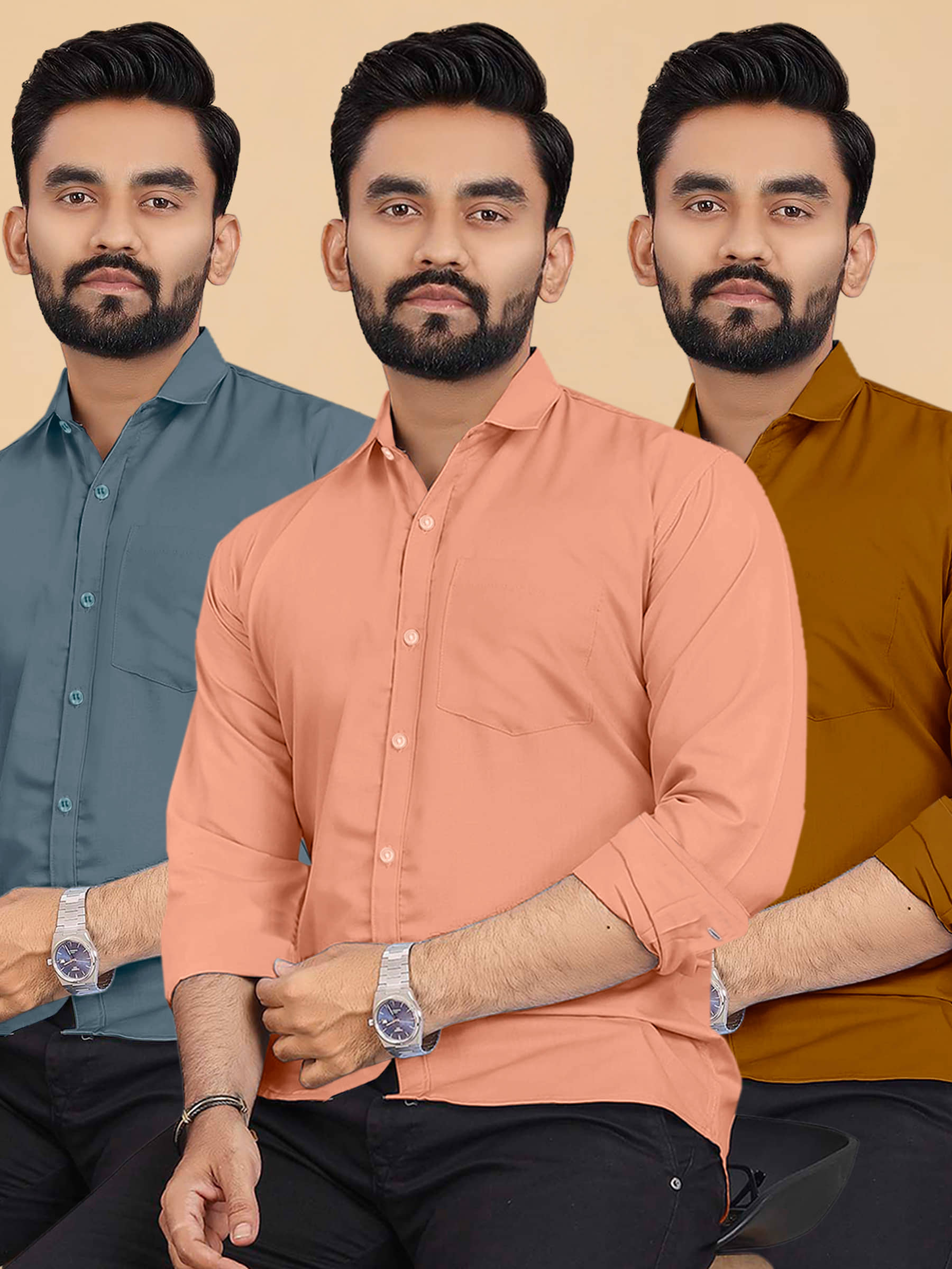 ALY JH0N Cotton Regular Fit Full Sleeves Men's Formal Shirt - Multicolor 6 ( Pack of 3 )