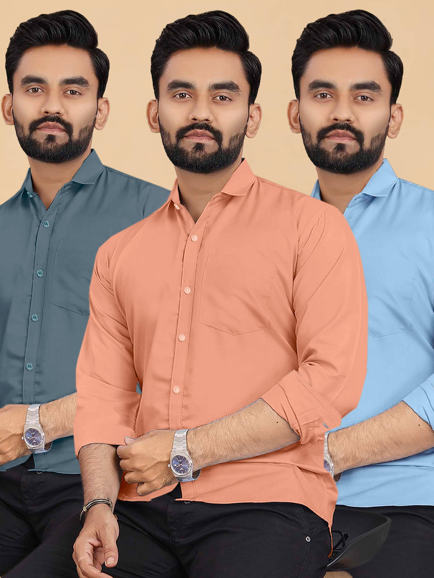 ALY JH0N Cotton Regular Fit Full Sleeves Men's Formal Shirt - Multicolor 7 ( Pack of 3 ) ALY JH0N Cotton Regular Fit Full Sleeves Men's Formal Shirt - Multicolor 7 ( Pack of 3 )