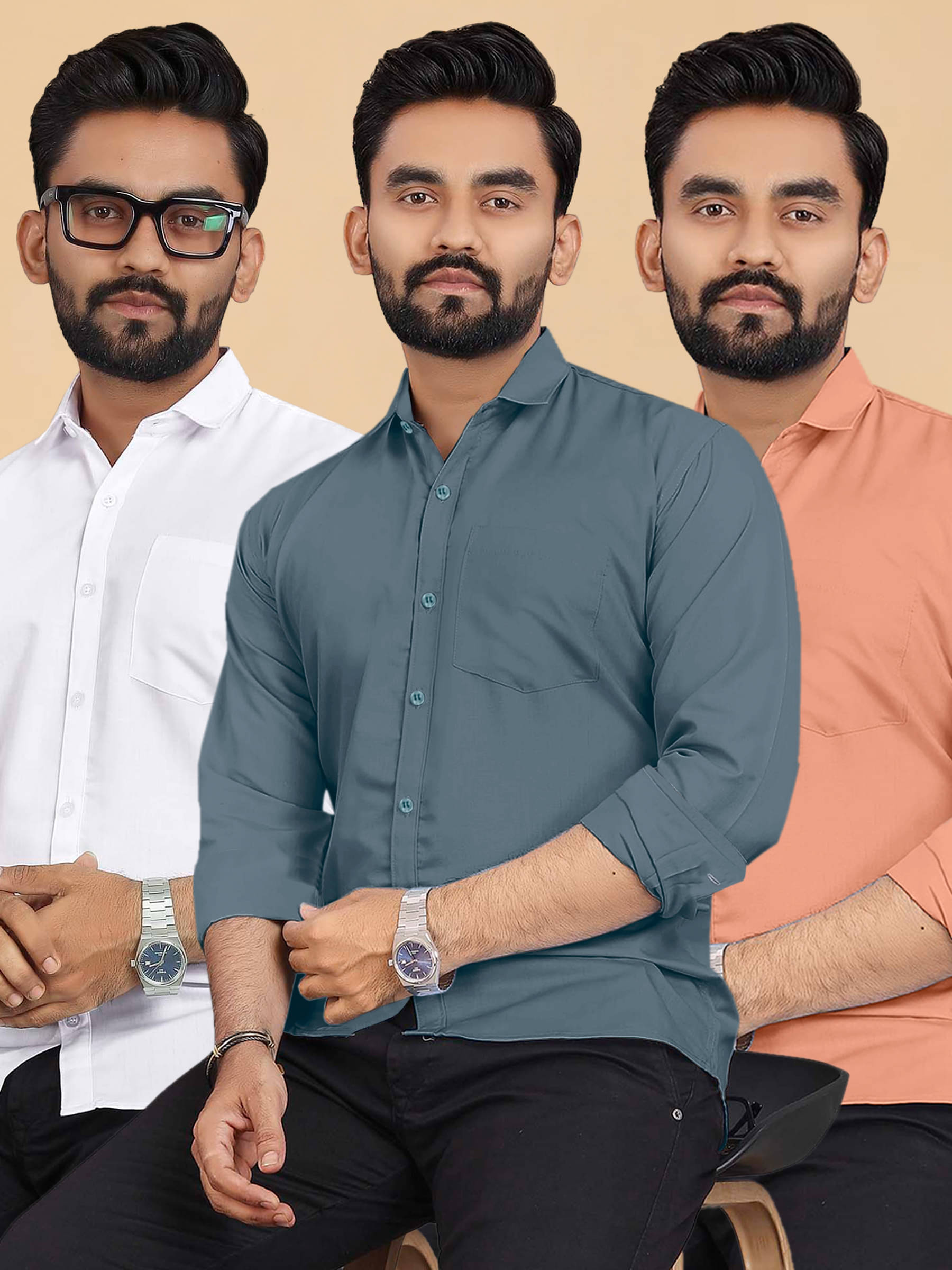     			ALY JH0N Cotton Regular Fit Full Sleeves Men's Formal Shirt - Multicolor 3 ( Pack of 3 )