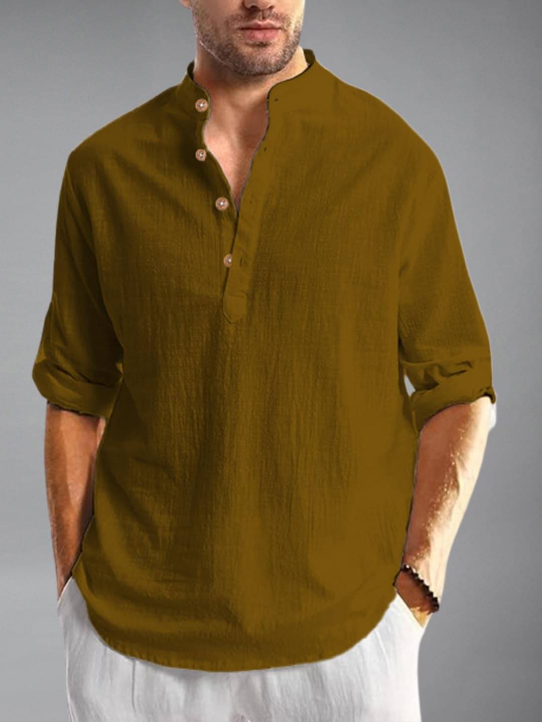     			BHUVIKOO Brown Cotton Blend Men's Shirt Style Kurta ( Pack of 1 )