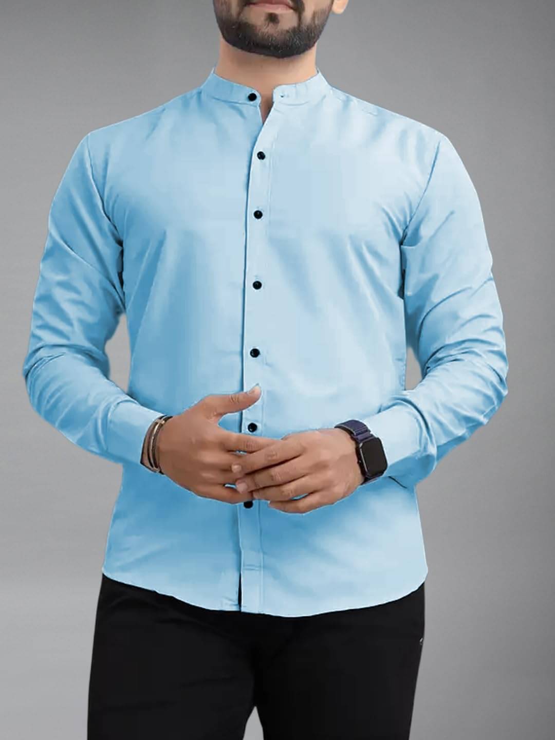     			BHUVIKOO Cotton Blend Slim Fit Solids Full Sleeves Men's Casual Shirt - Light Blue ( Pack of 1 )