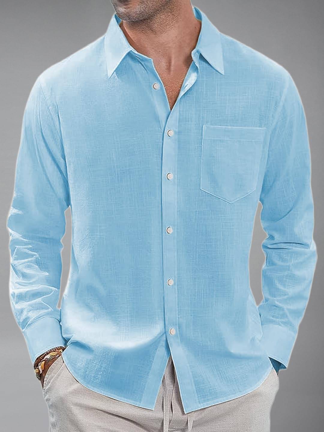     			BHUVIKOO Cotton Blend Slim Fit Solids Full Sleeves Men's Casual Shirt - Light Blue ( Pack of 1 )
