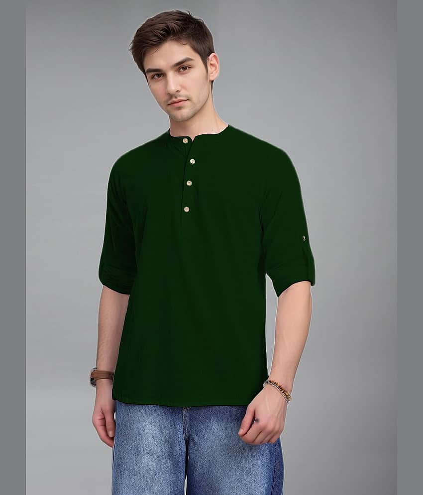 BHUVIKOO Cotton Blend Plain Shirt Style Kurta For Men ( Green ) - Kurtas & Kurta Sets | Buy online on ZillyBuy