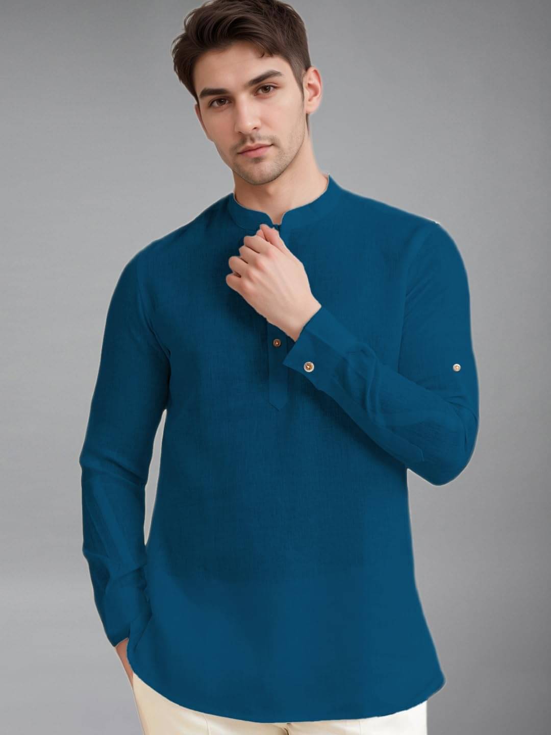 BHUVIKOO Indigo Cotton Blend Men's Shirt Style Kurta ( Pack of 1 ) BHUVIKOO Indigo Cotton Blend Men's Shirt Style Kurta ( Pack of 1 )