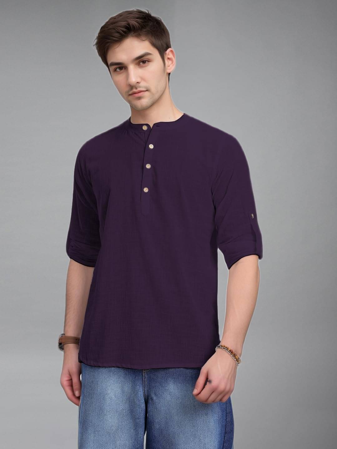     			BHUVIKOO Magenta Cotton Blend Men's Shirt Style Kurta ( Pack of 1 )