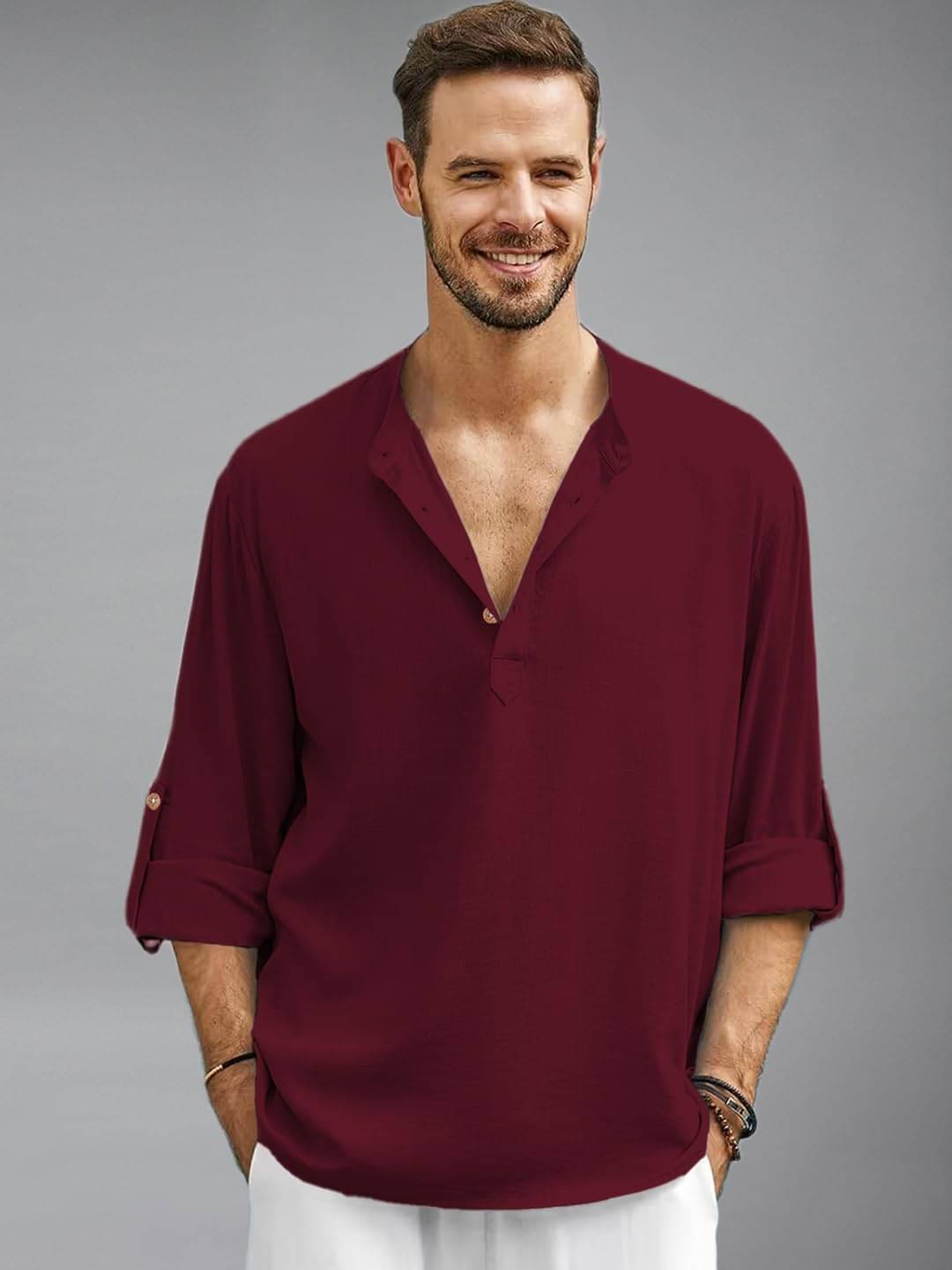     			BHUVIKOO Maroon Cotton Blend Men's Shirt Style Kurta ( Pack of 1 )