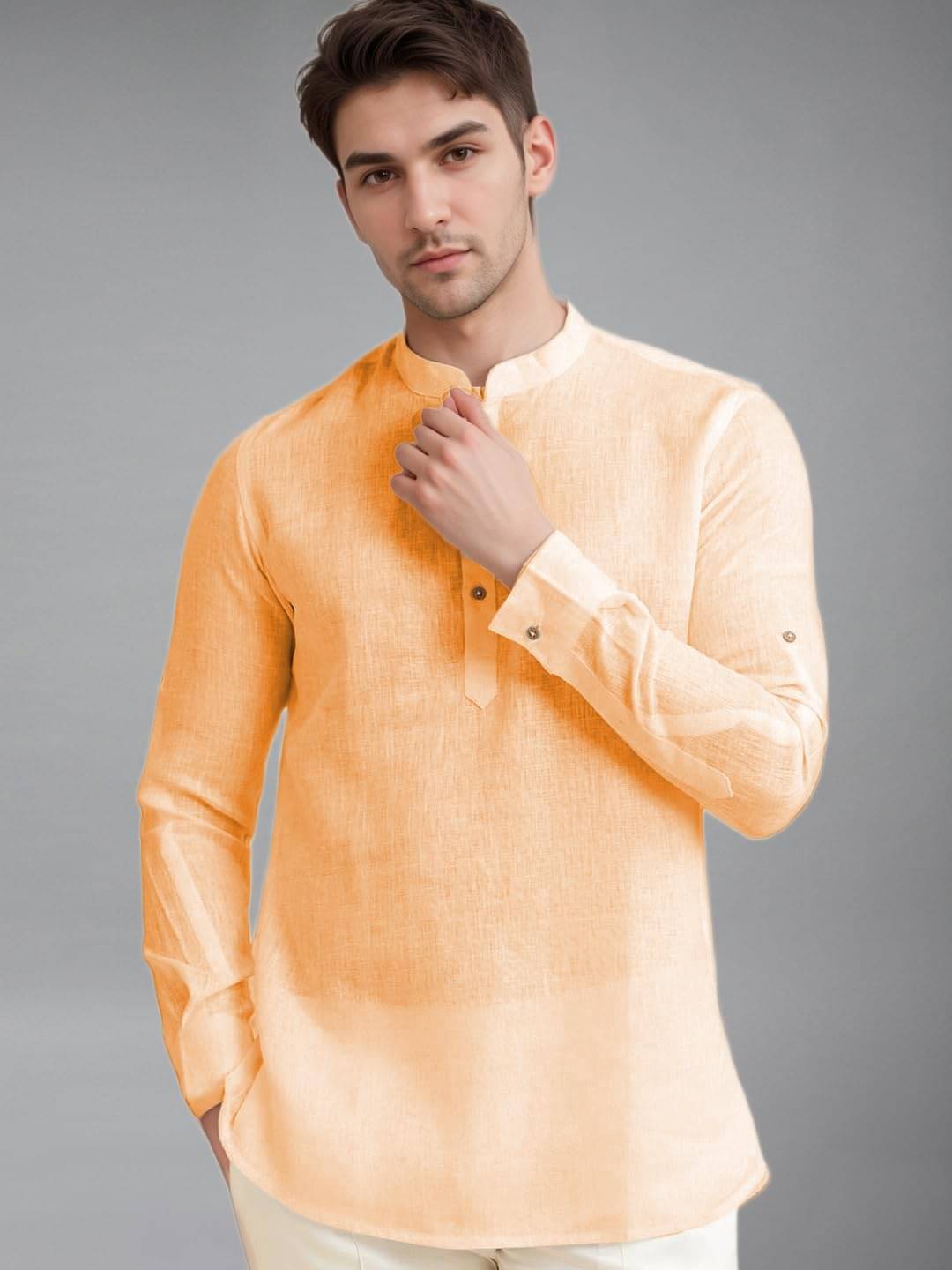 BHUVIKOO Orange Cotton Blend Men's Shirt Style Kurta ( Pack of 1 )     			BHUVIKOO Orange Cotton Blend Men's Shirt Style Kurta ( Pack of 1 )