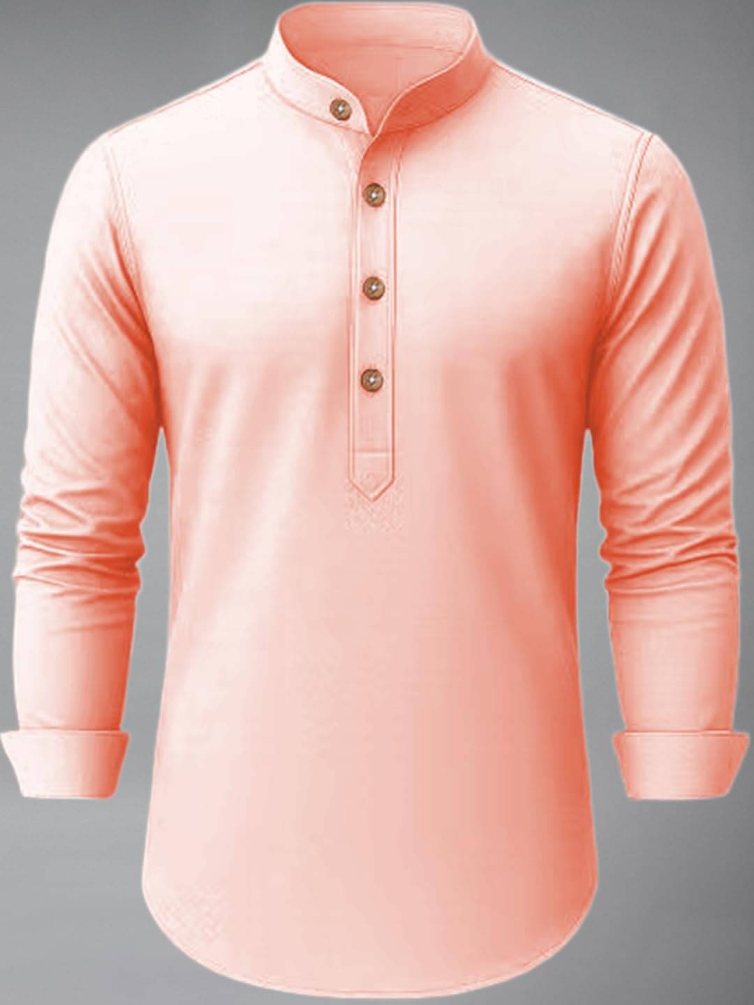 BHUVIKOO Peach Cotton Blend Men's Shirt Style Kurta ( Pack of 1 ) BHUVIKOO Peach Cotton Blend Men's Shirt Style Kurta ( Pack of 1 )