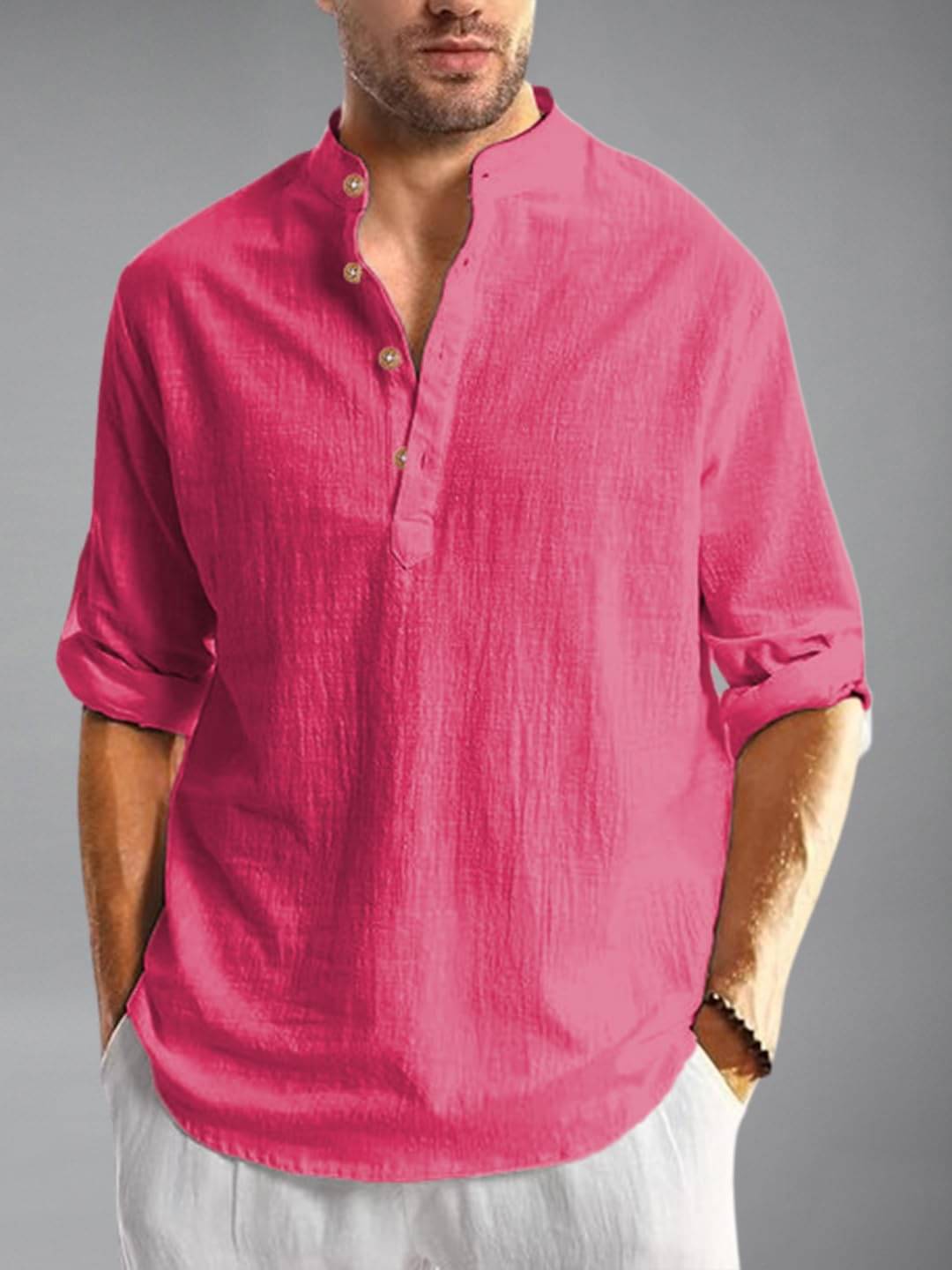 BHUVIKOO Pink Cotton Blend Men's Shirt Style Kurta ( Pack of 1 ) BHUVIKOO Pink Cotton Blend Men's Shirt Style Kurta ( Pack of 1 )