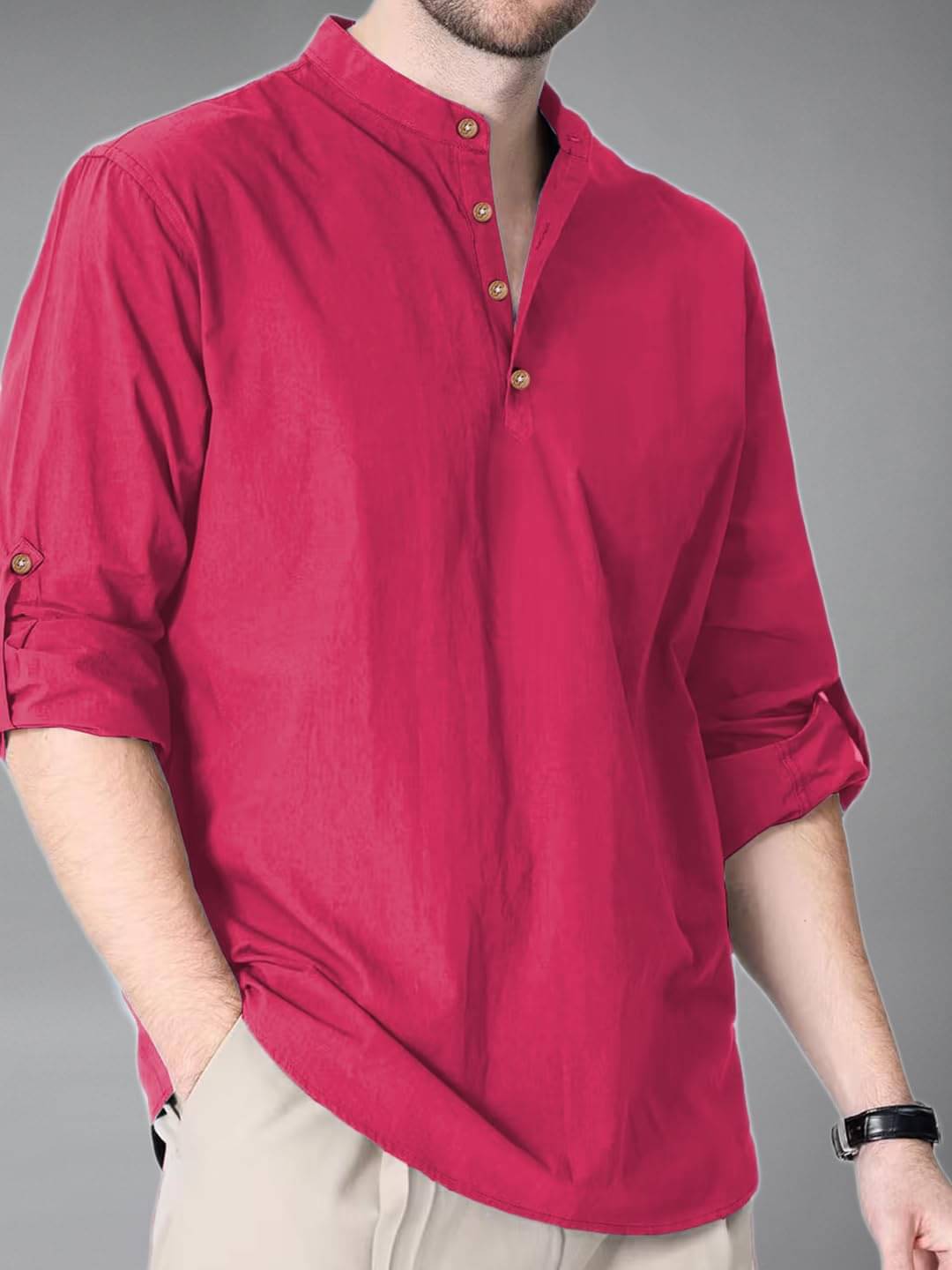 BHUVIKOO Pink Cotton Blend Men's Shirt Style Kurta ( Pack of 1 ) BHUVIKOO Pink Cotton Blend Men's Shirt Style Kurta ( Pack of 1 )