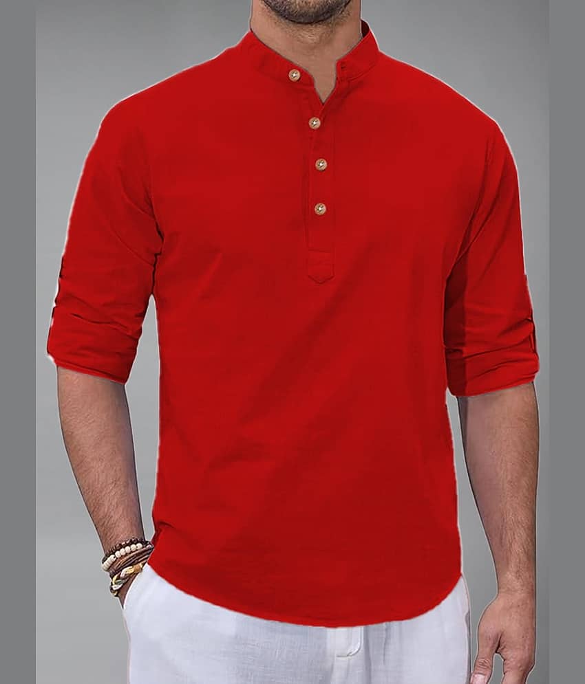 BHUVIKOO Cotton Blend Plain Shirt Style Kurta For Men ( Orange ) - Kurtas & Kurta Sets | Buy online on ZillyBuy