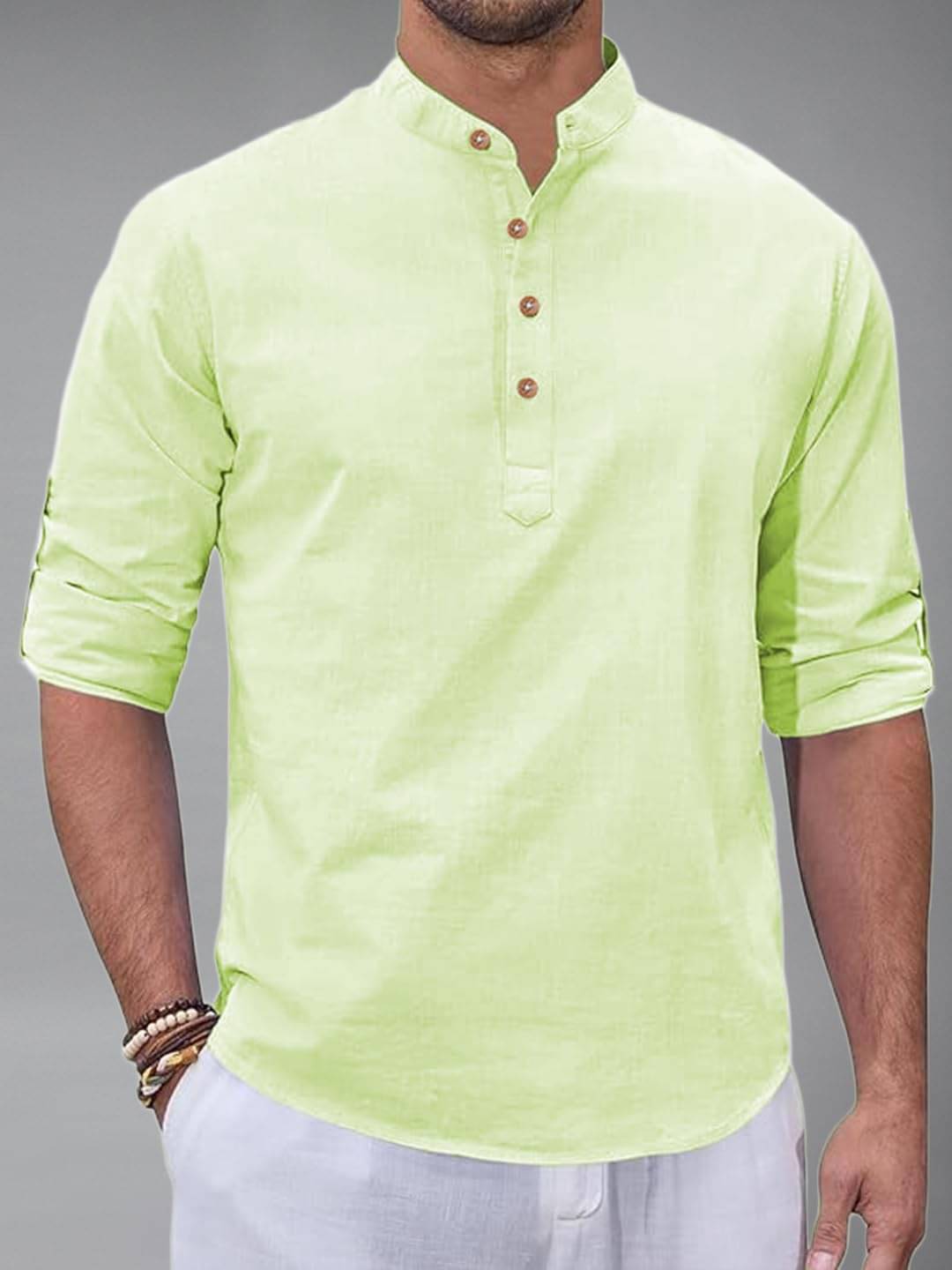     			BHUVIKOO Sea Green Cotton Blend Men's Shirt Style Kurta ( Pack of 1 )