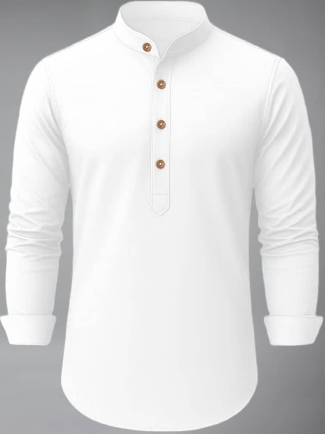 BHUVIKOO Cotton Blend Plain Mandarin Collar Shirt Style Kurta For Men ( White ) - Kurtas & Kurta Sets | Buy online on ZillyBuy