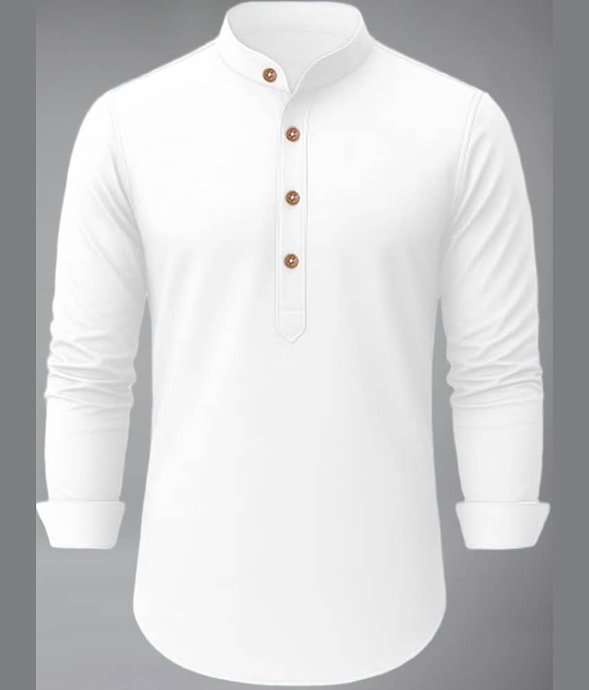 BHUVIKOO Cotton Blend Plain Mandarin Collar Shirt Style Kurta For Men ( White ) - Kurtas & Kurta Sets | Buy online on ZillyBuy