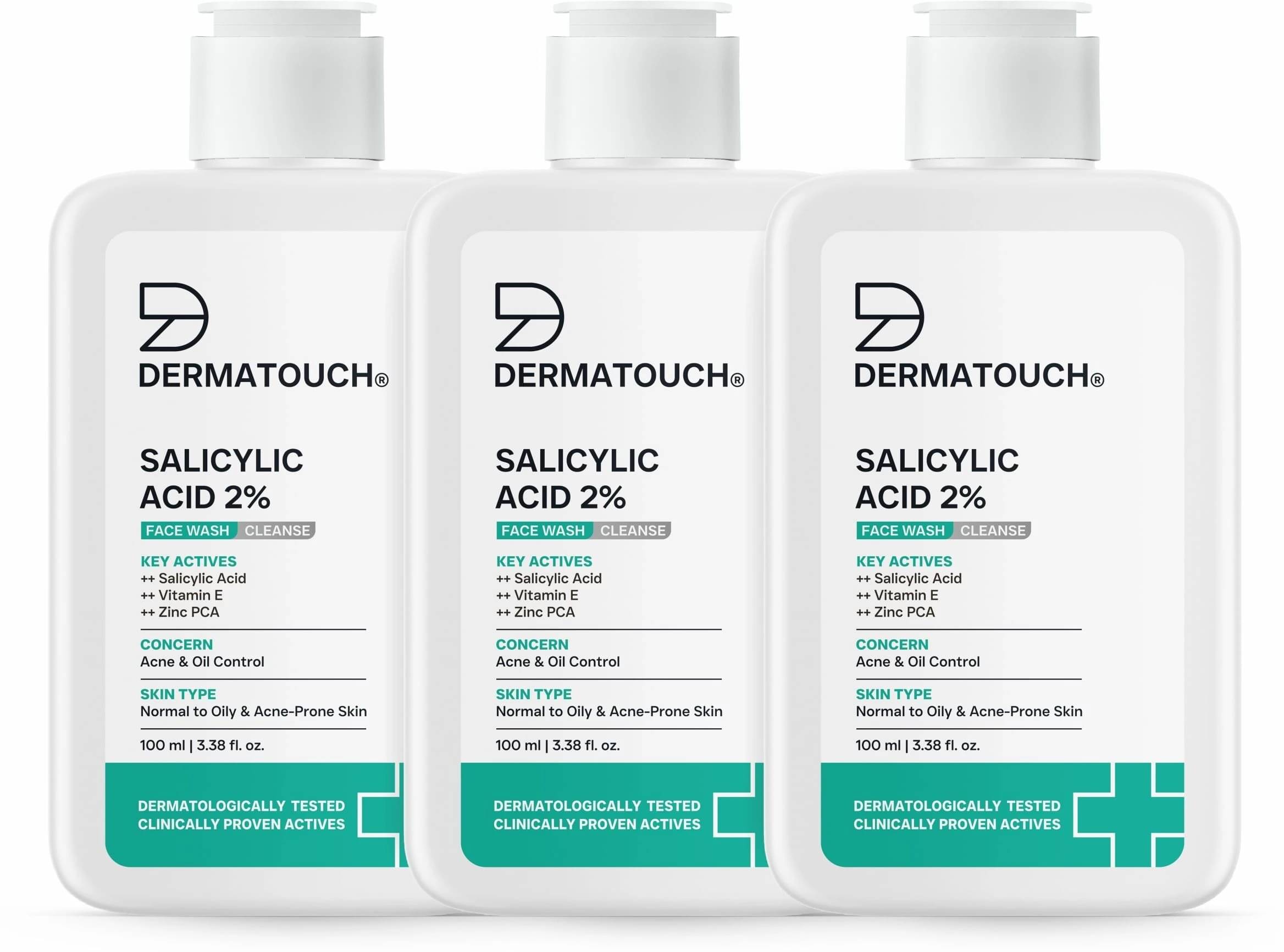     			Dermatouch Salicylic Acid 2% Face Wash for Acne & Oil Control, 100ml (Pack of 3)