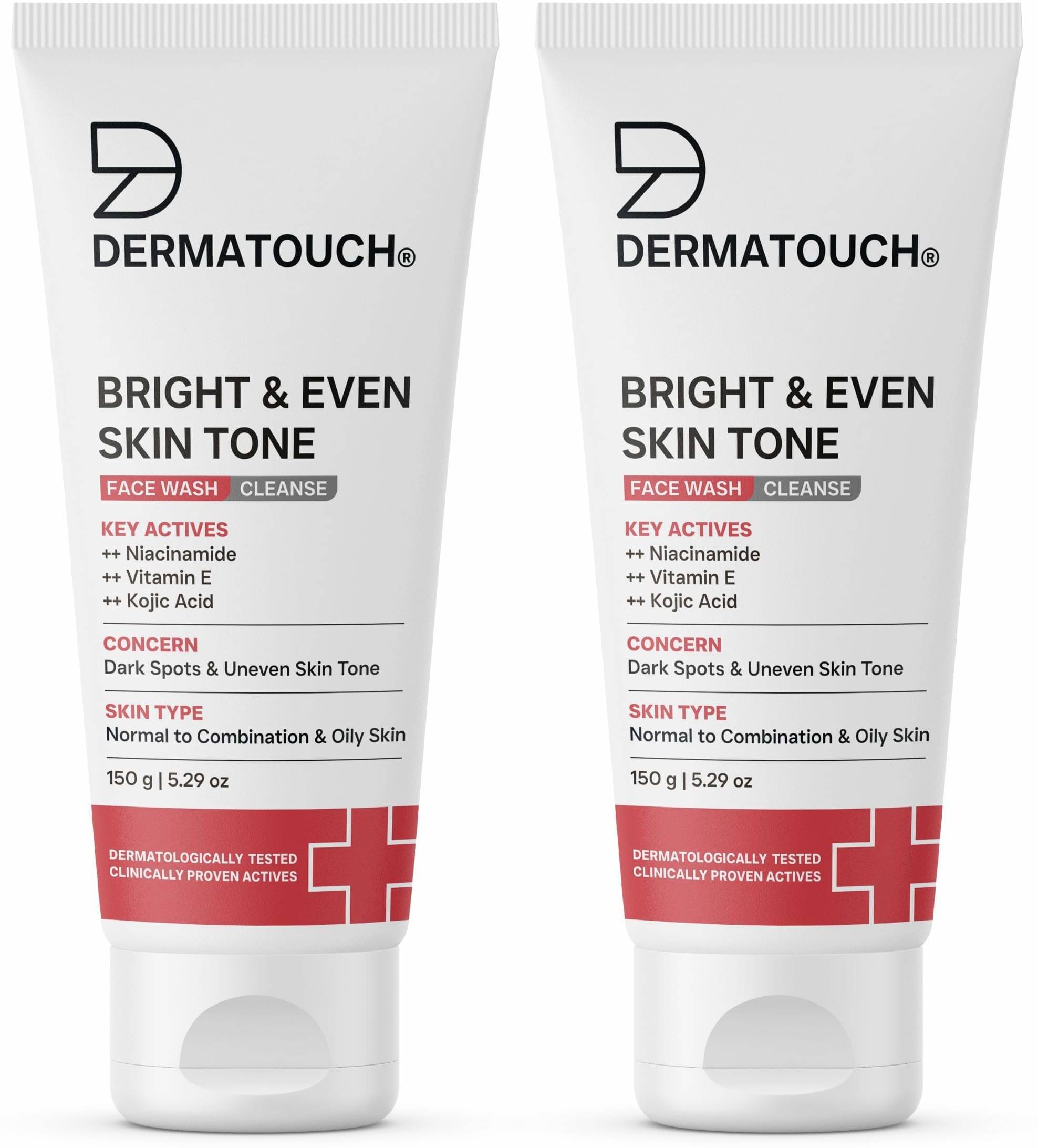     			Dermatouch Bright & Even Tone Face Wash with Niacinamide, Vitamin E and Kojic Acid, 150gm each (Pack of 2)