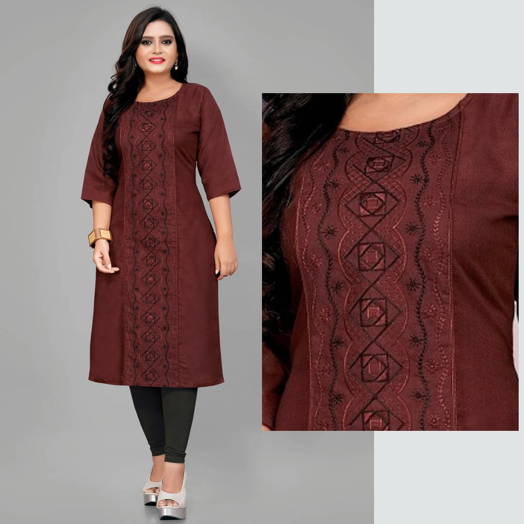     			Fabriza Women Cotton Blend Embroidered A-line Kurti ( Red )