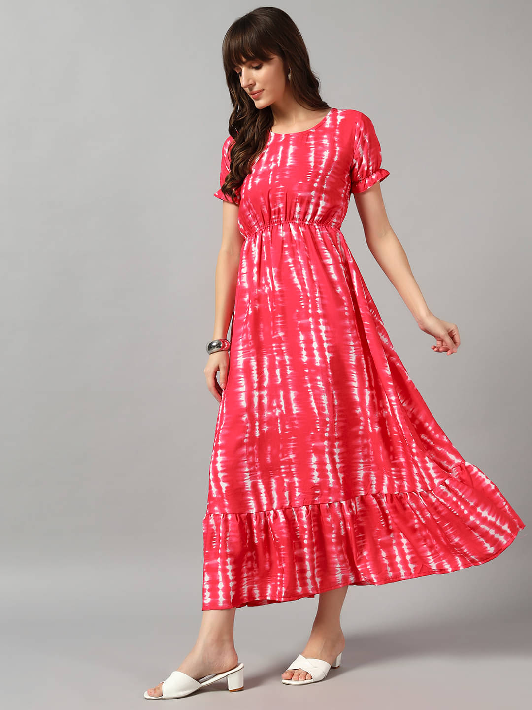     			JASH CREATION Women Crepe Printed Fit & Flare Dress ( Pink )