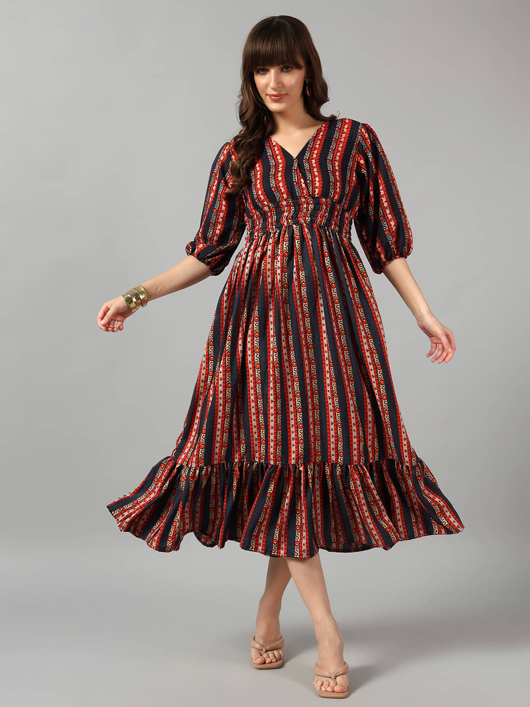     			JASH CREATION Women Crepe Printed Fit & Flare Dress ( Black )