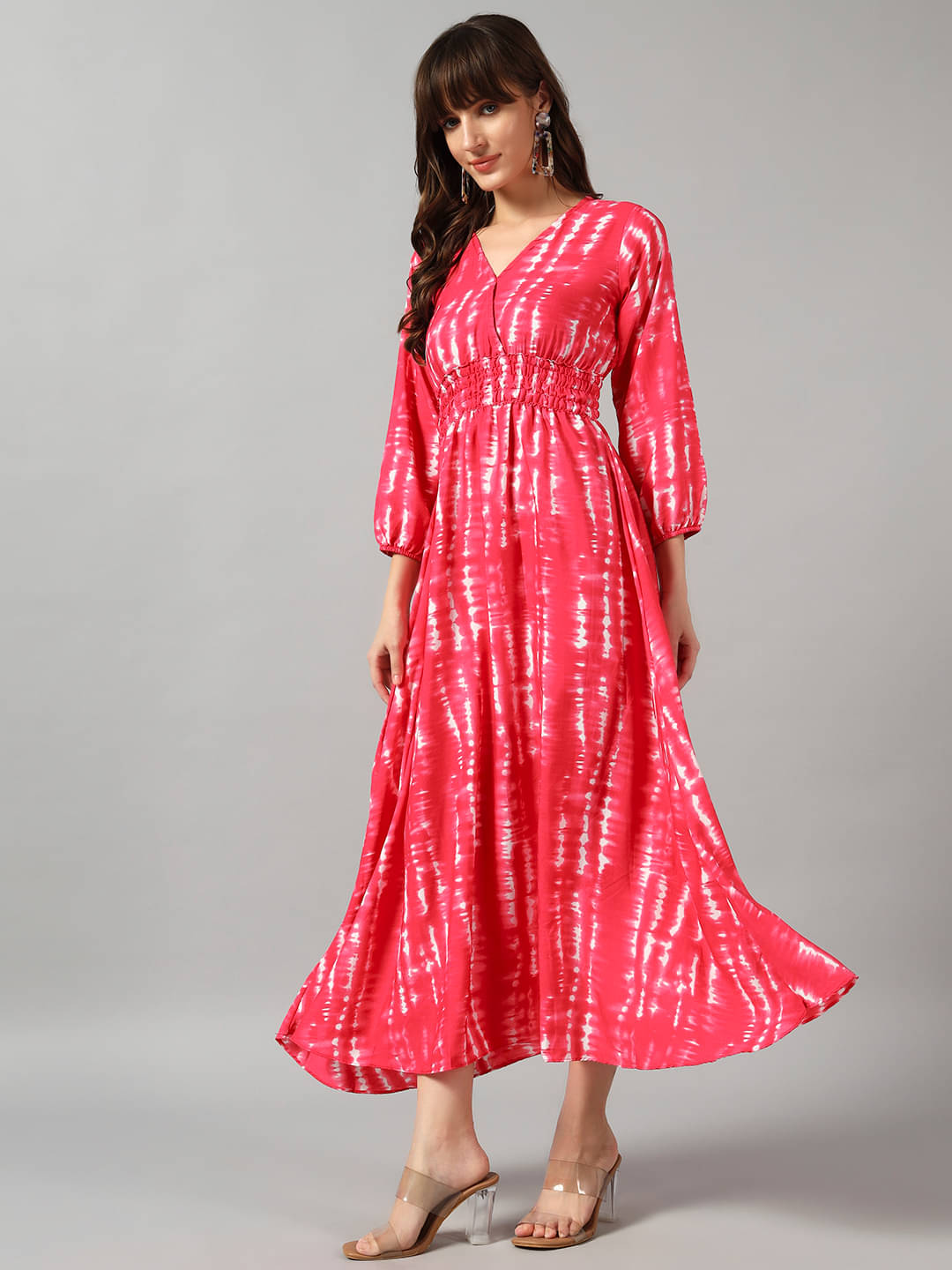    			JASH CREATION Women Crepe Printed Fit & Flare Dress ( Pink )