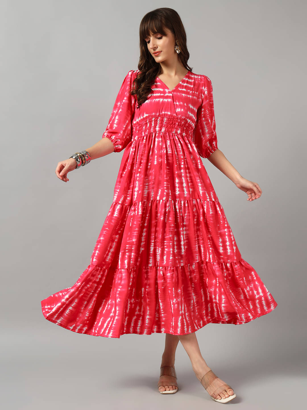     			JASH CREATION Women Crepe Printed Fit & Flare Dress ( Pink )