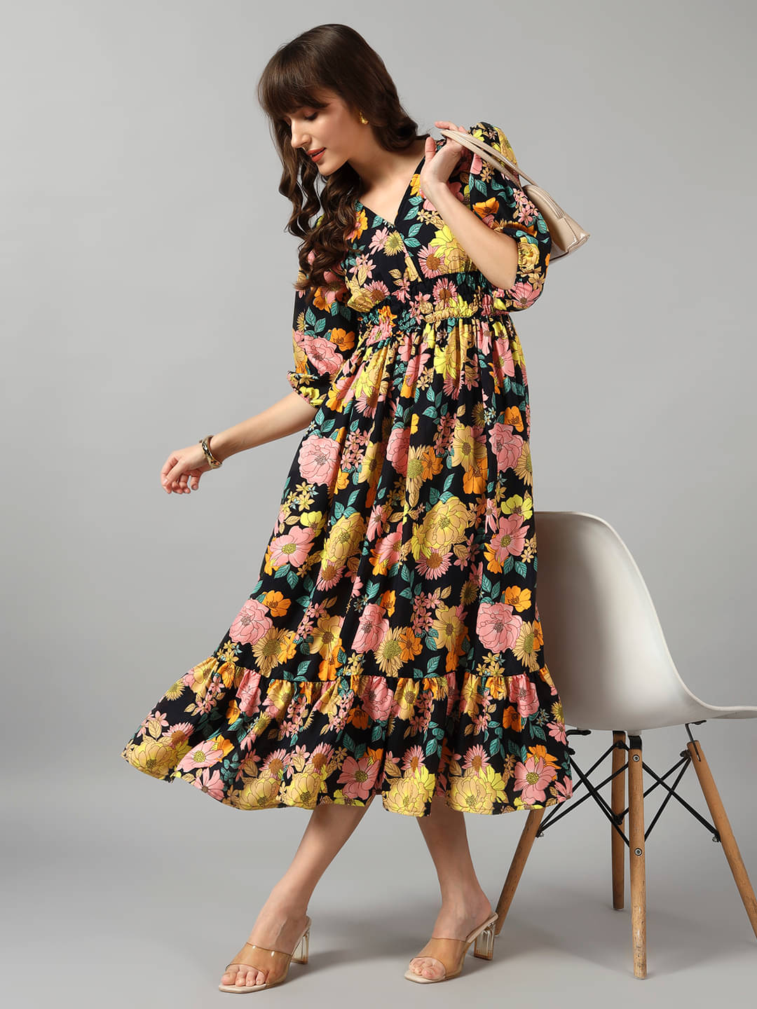     			JASH CREATION Women Crepe Printed Fit & Flare Dress ( Yellow )