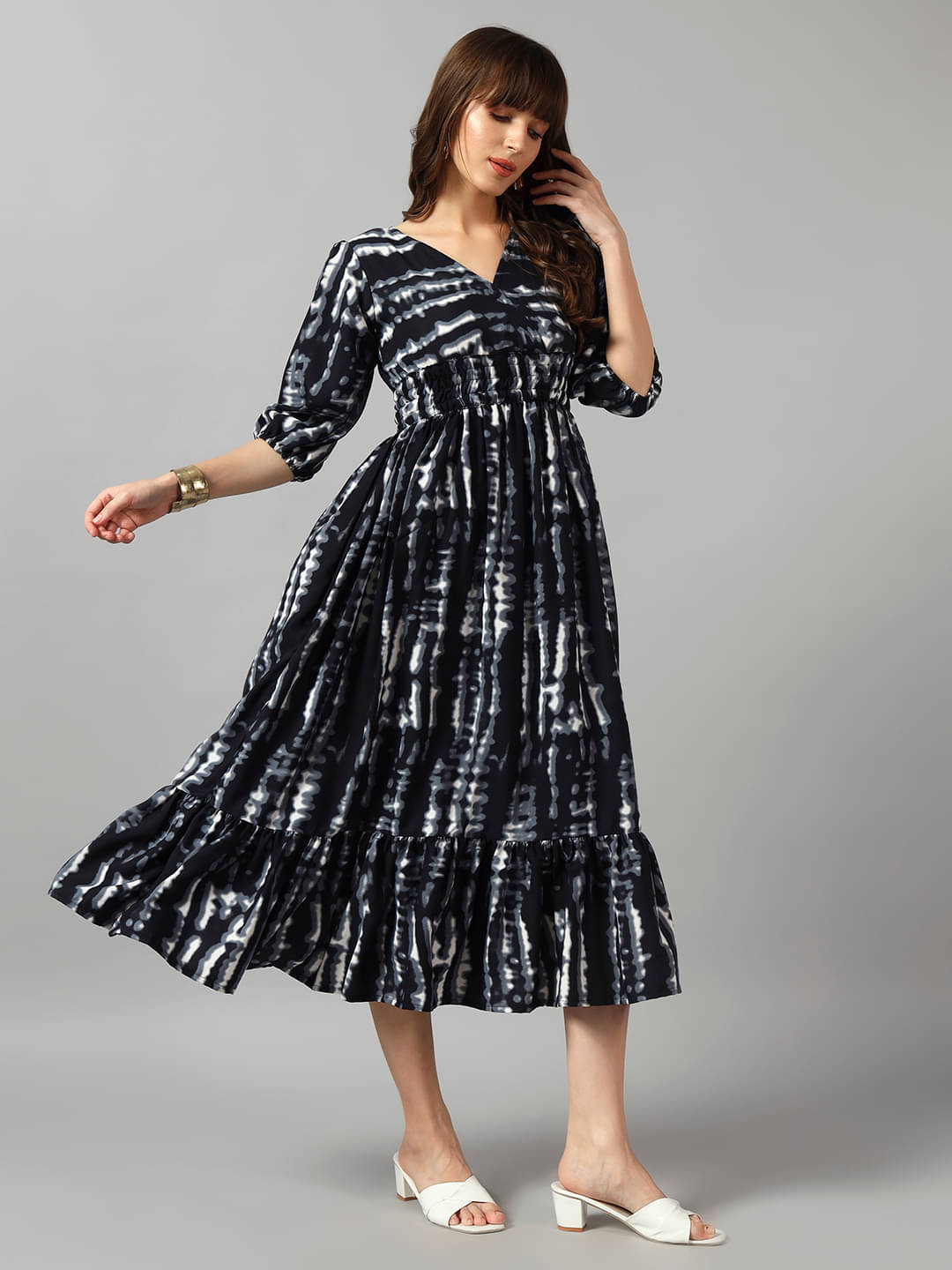     			JASH CREATION Women Crepe Printed Fit & Flare Dress ( Black )