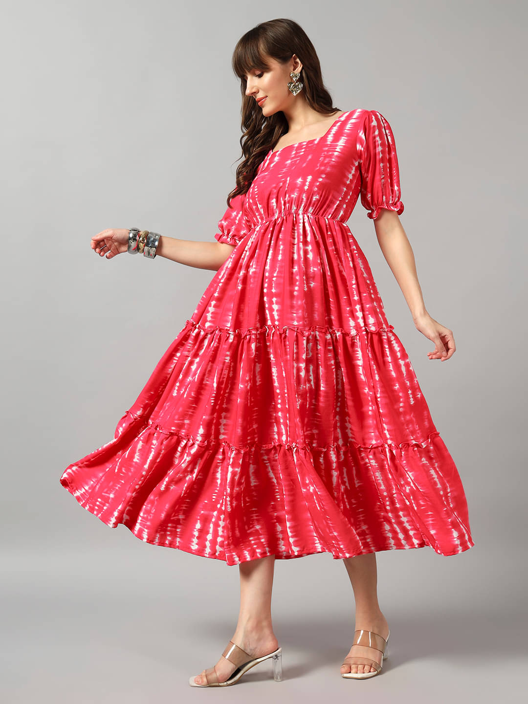     			JASH CREATION Women Crepe Printed Fit & Flare Dress ( Pink )