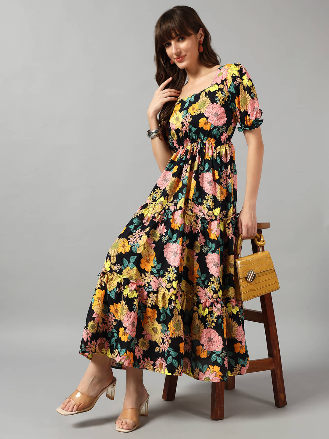     			JASH CREATION Women Crepe Printed Fit & Flare Dress ( Yellow )