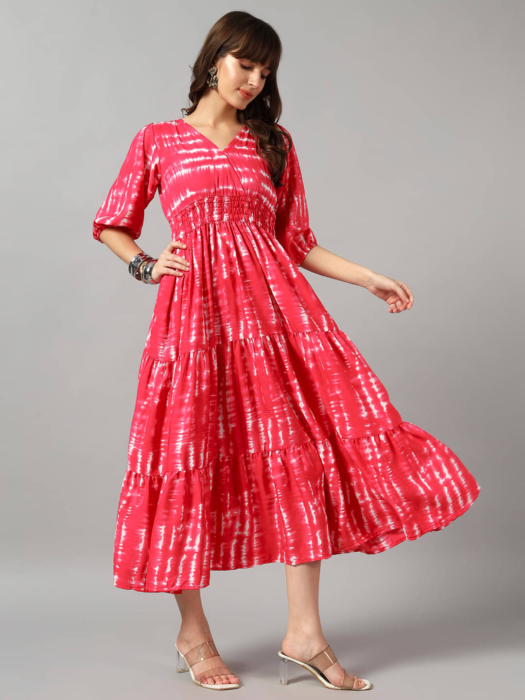     			JASH CREATION Women Crepe Printed Fit & Flare Dress ( Pink )