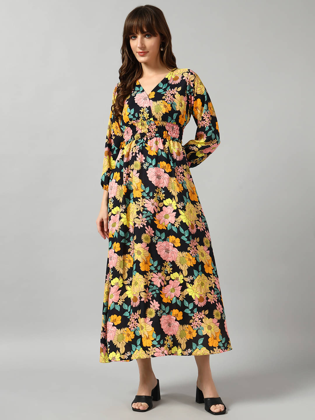     			JASH CREATION Women Crepe Printed Fit & Flare Dress ( Yellow )
