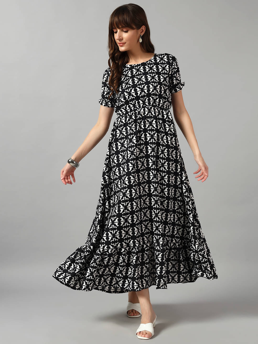     			JASH CREATION Women Crepe Printed Fit & Flare Dress ( Black )