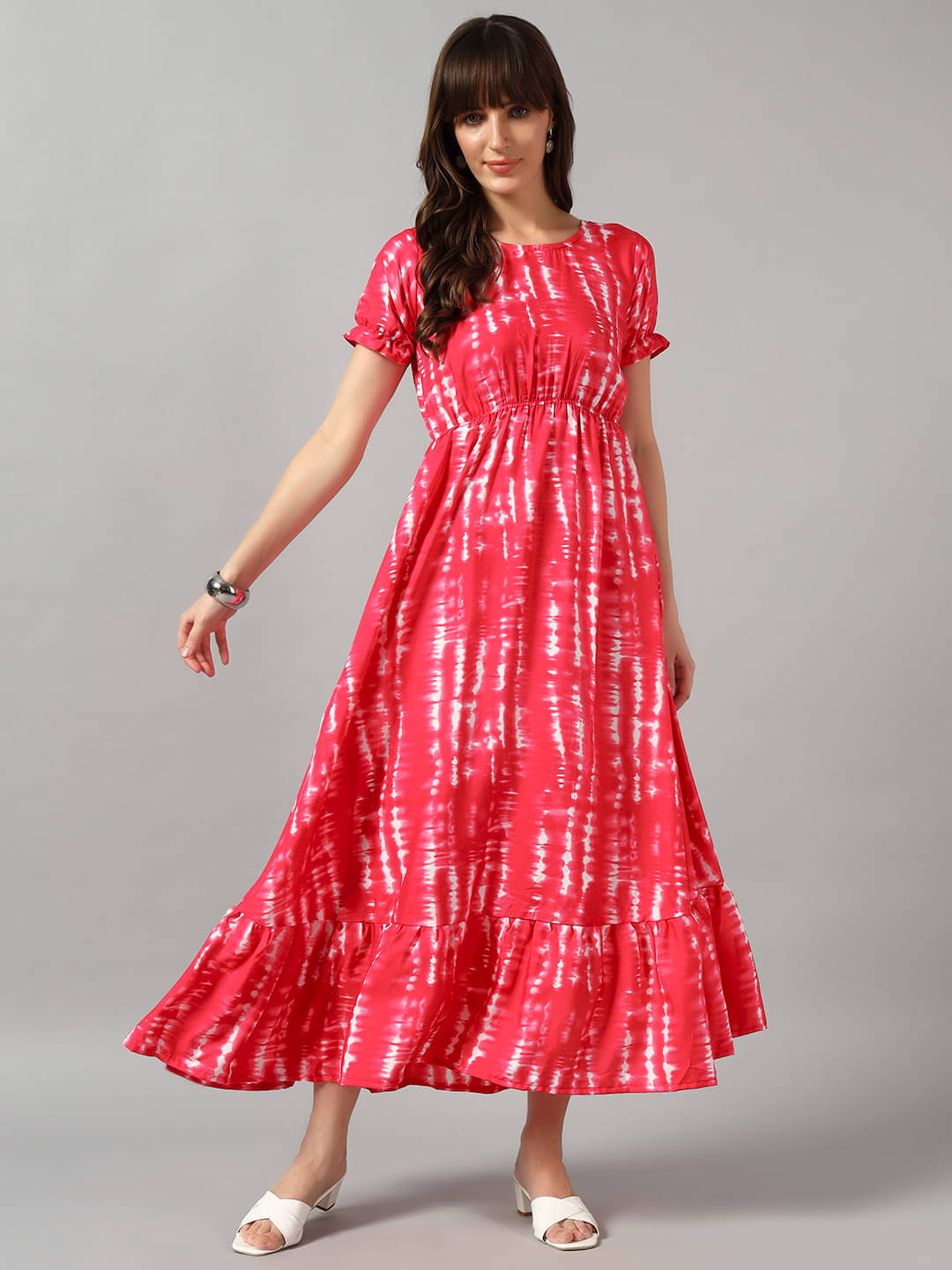     			JASH CREATION Women Crepe Printed Fit & Flare Dress ( Pink )