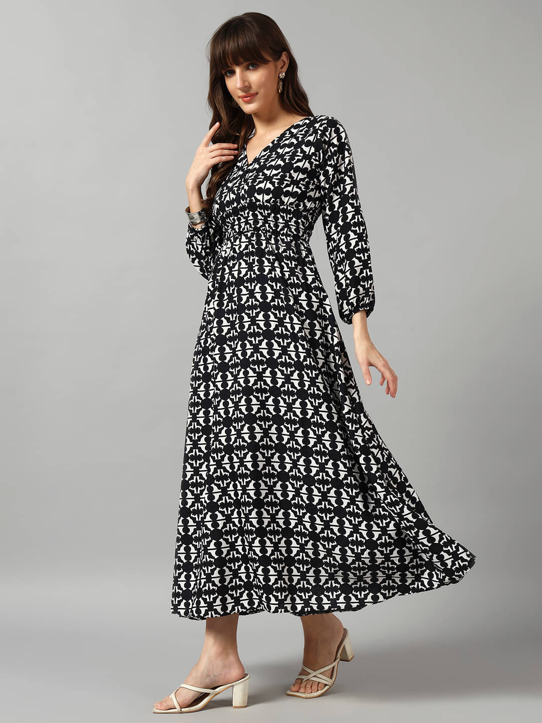 JASH CREATION Women Crepe Printed Fit & Flare Dress ( Black ) JASH CREATION Women Crepe Printed Fit & Flare Dress ( Black )