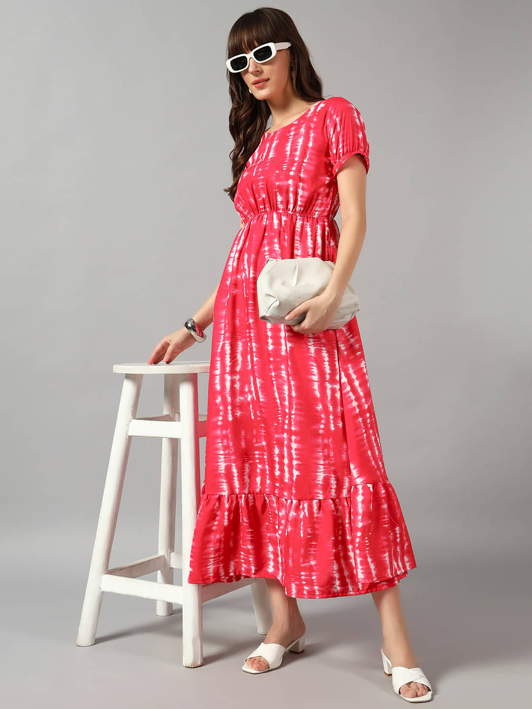     			JASH CREATION Women Crepe Printed Fit & Flare Dress ( Pink )