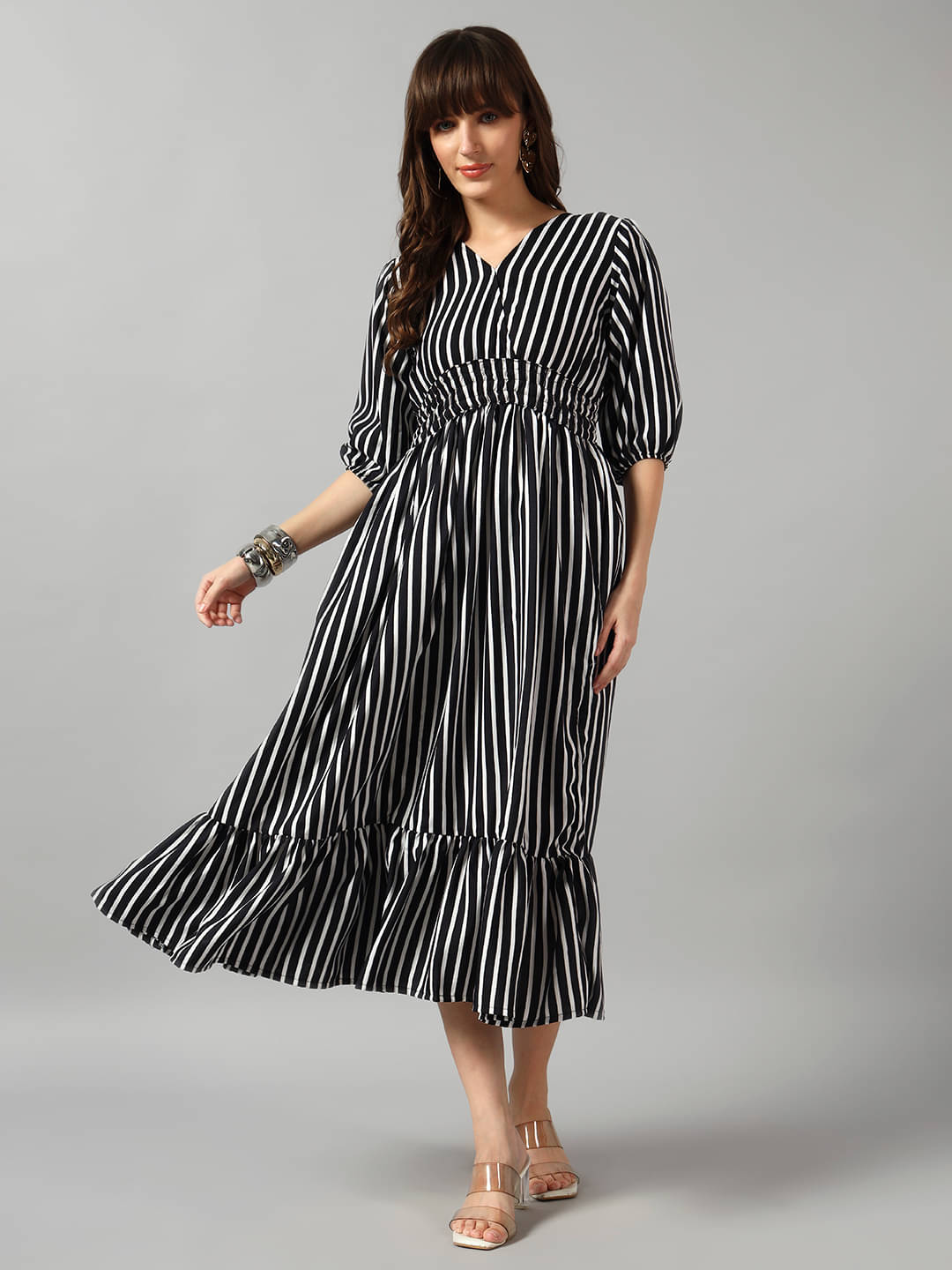 JASH CREATION Women Crepe Printed Fit & Flare Dress ( White ) JASH CREATION Women Crepe Printed Fit & Flare Dress ( White )
